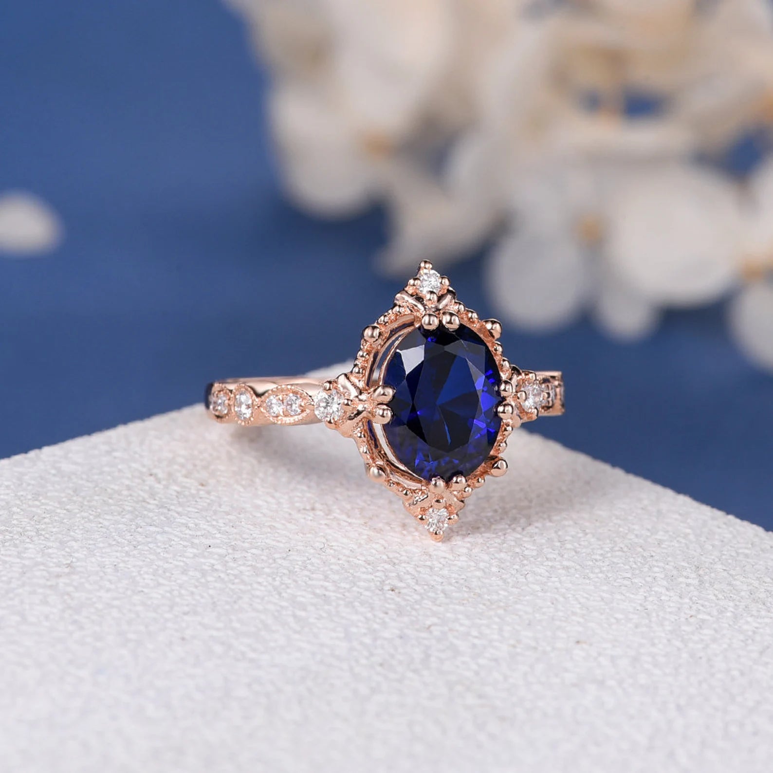 Art Deco blue Sapphire stone Ring