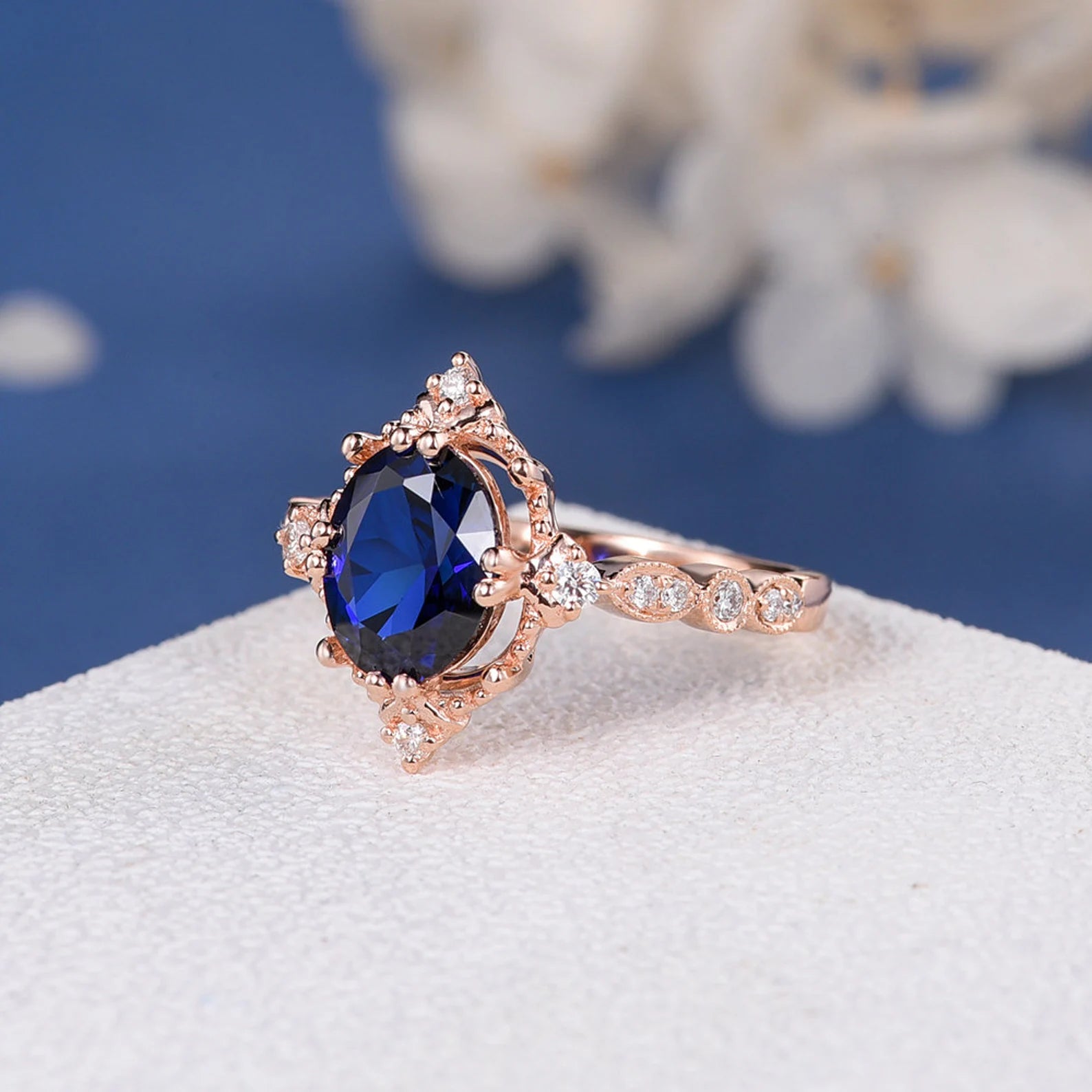 Art Deco blue Sapphire stone Ring