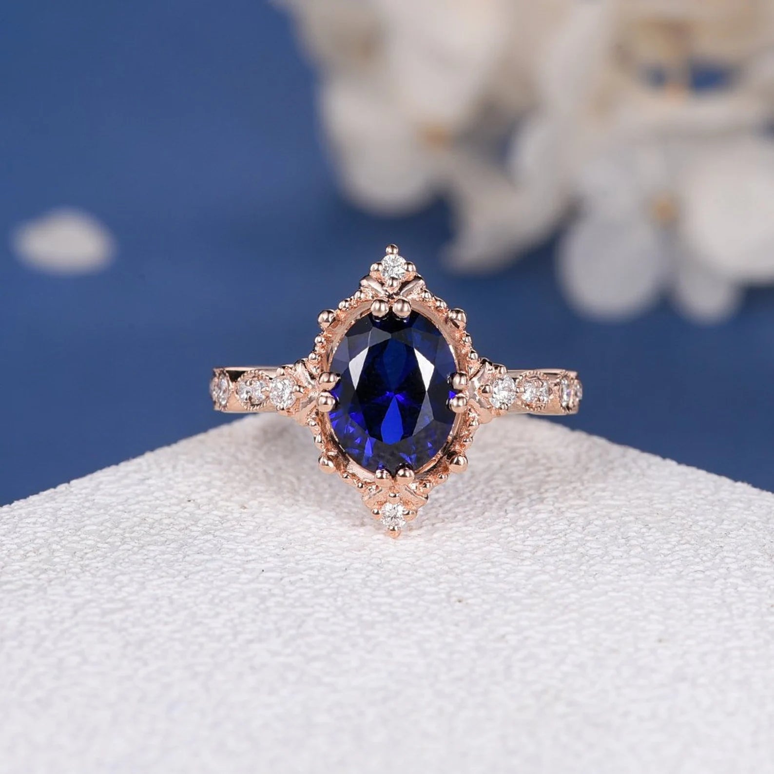 Art Deco blue Sapphire stone Ring