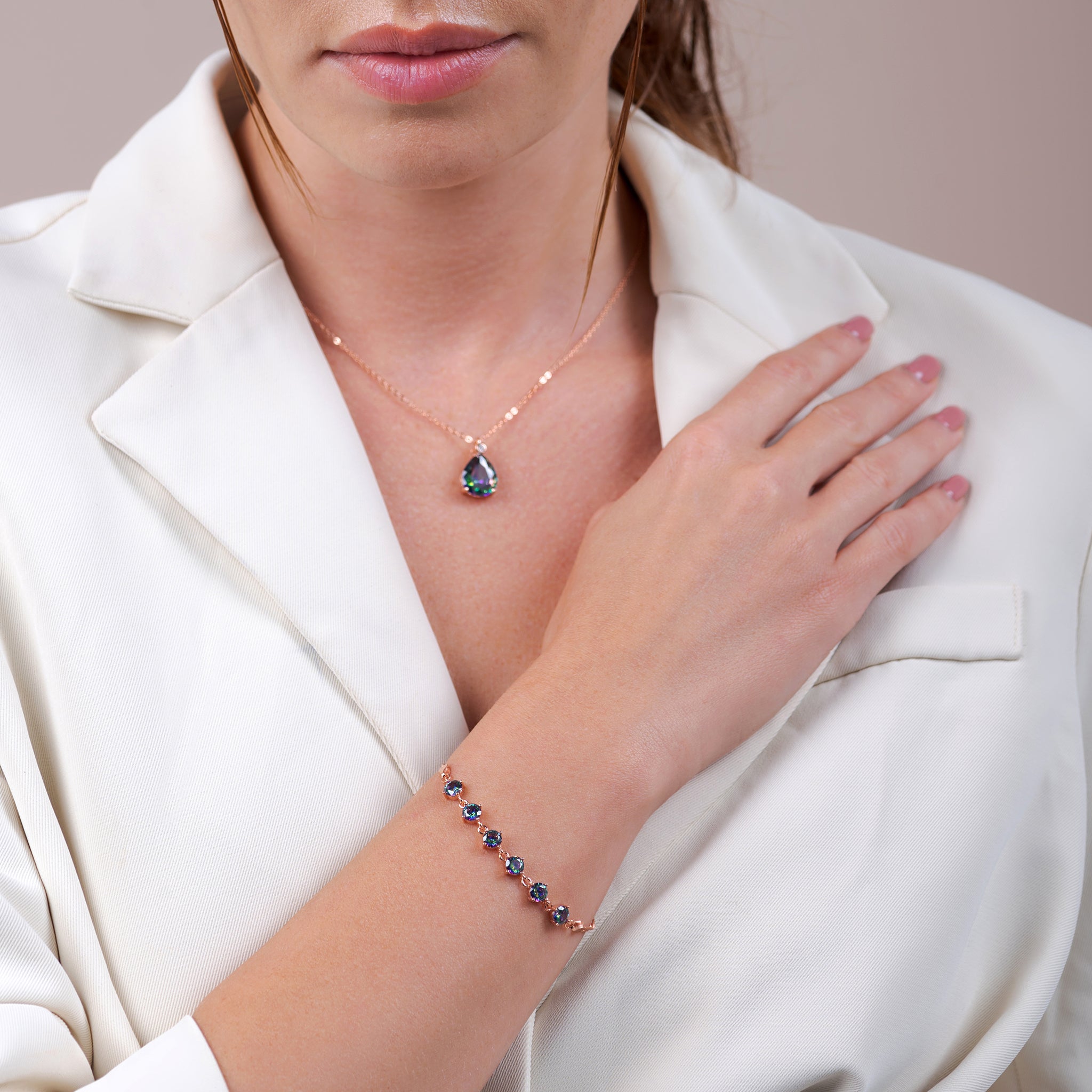 Mystic Topaz Stone Necklace and Bracelet Set