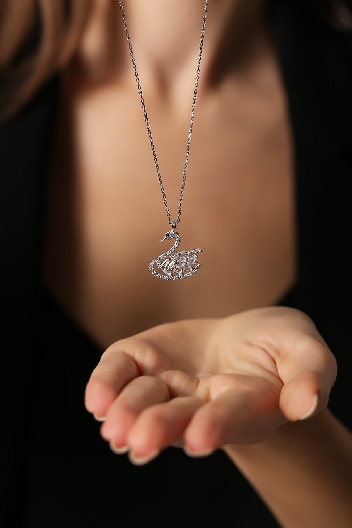 Baguette Stone Swan Necklace
