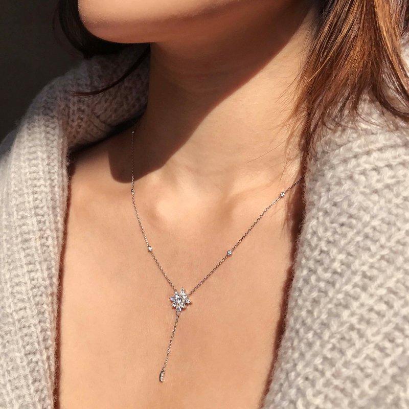 Round & Marquise Stone Lariat Necklace - ARTSY SILVER