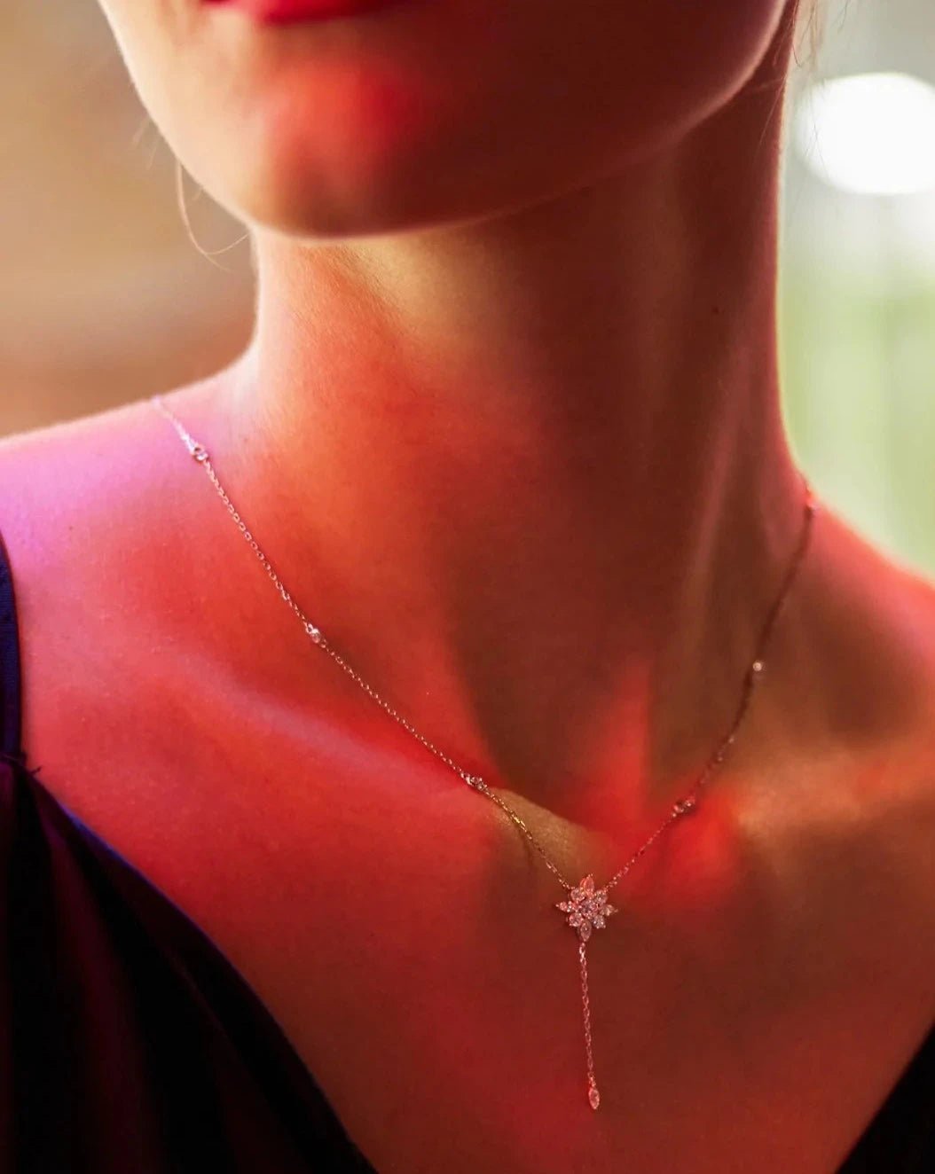 Round & Marquise Stone Lariat Necklace - ARTSY SILVER