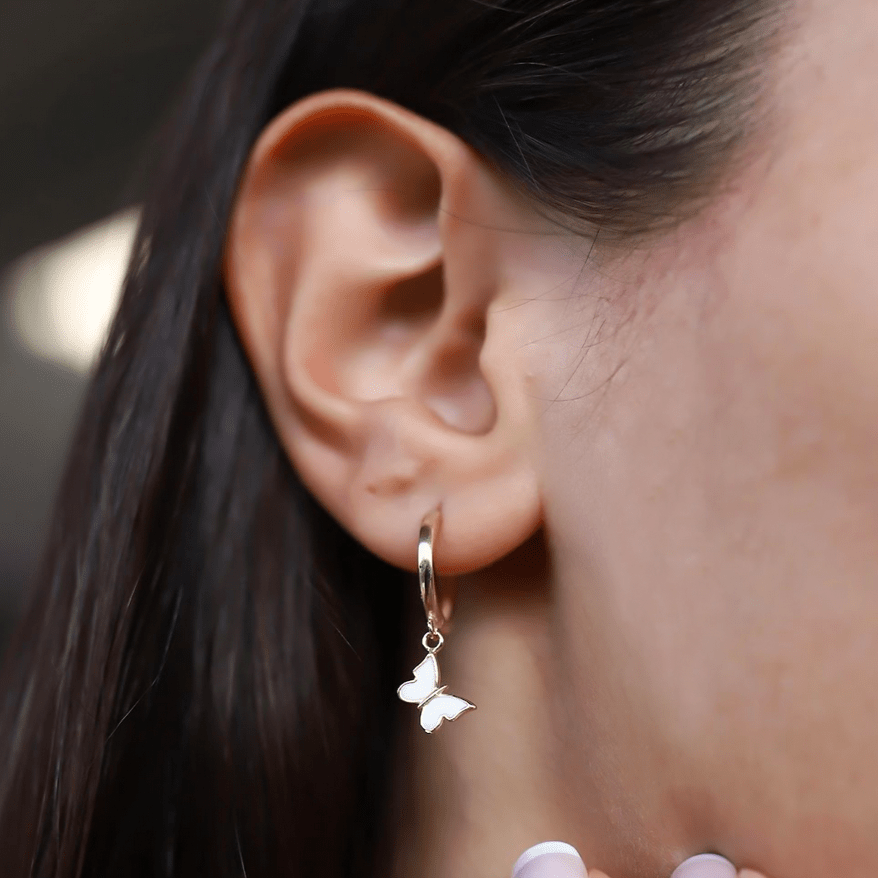 Dainty Butterfly White Enamel Earrings - ARTSY SILVER