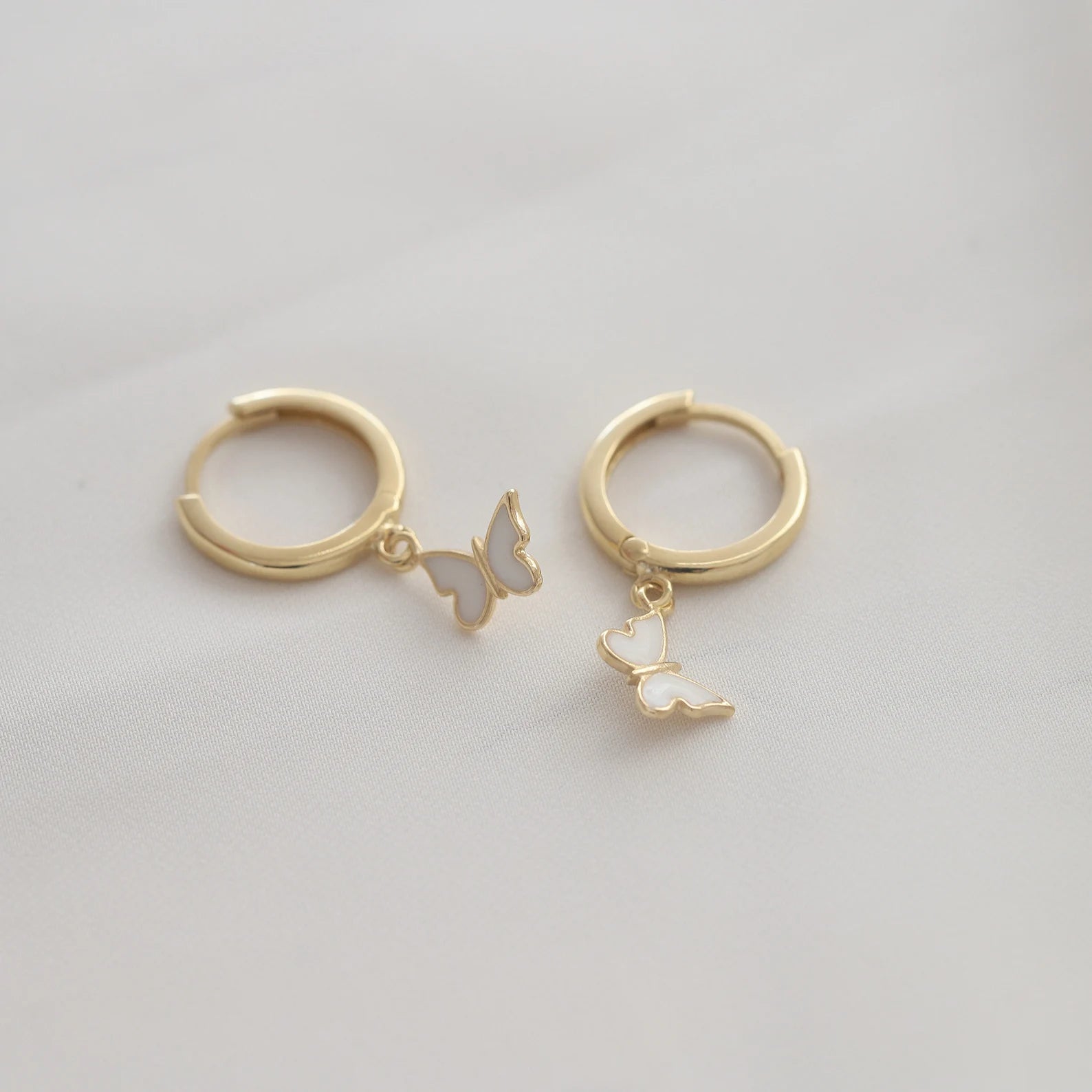 Dainty Butterfly White Enamel Earrings