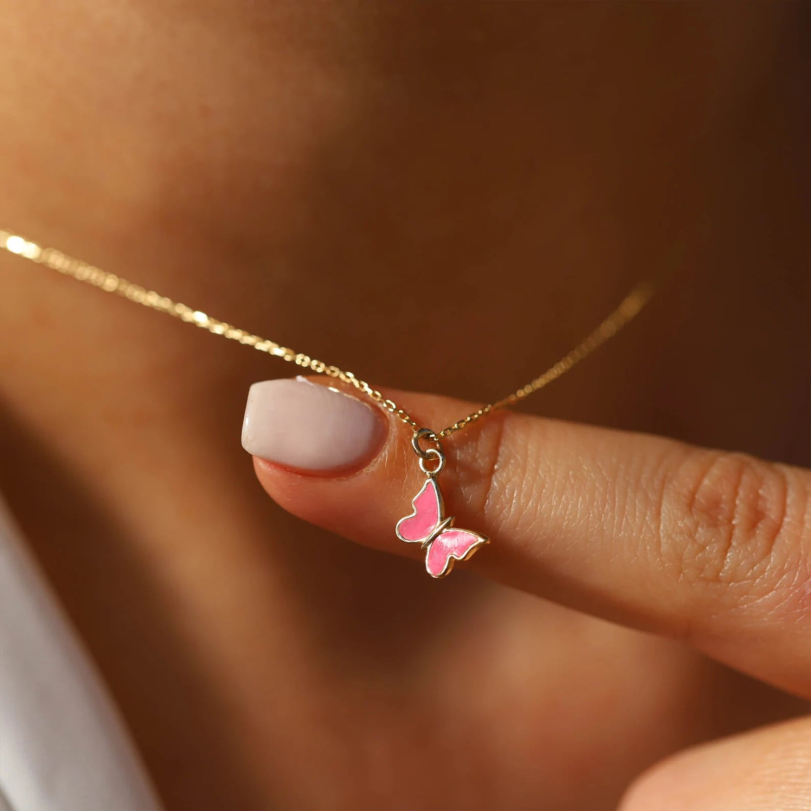 Dainty Pink Enamel Butterfly Necklace