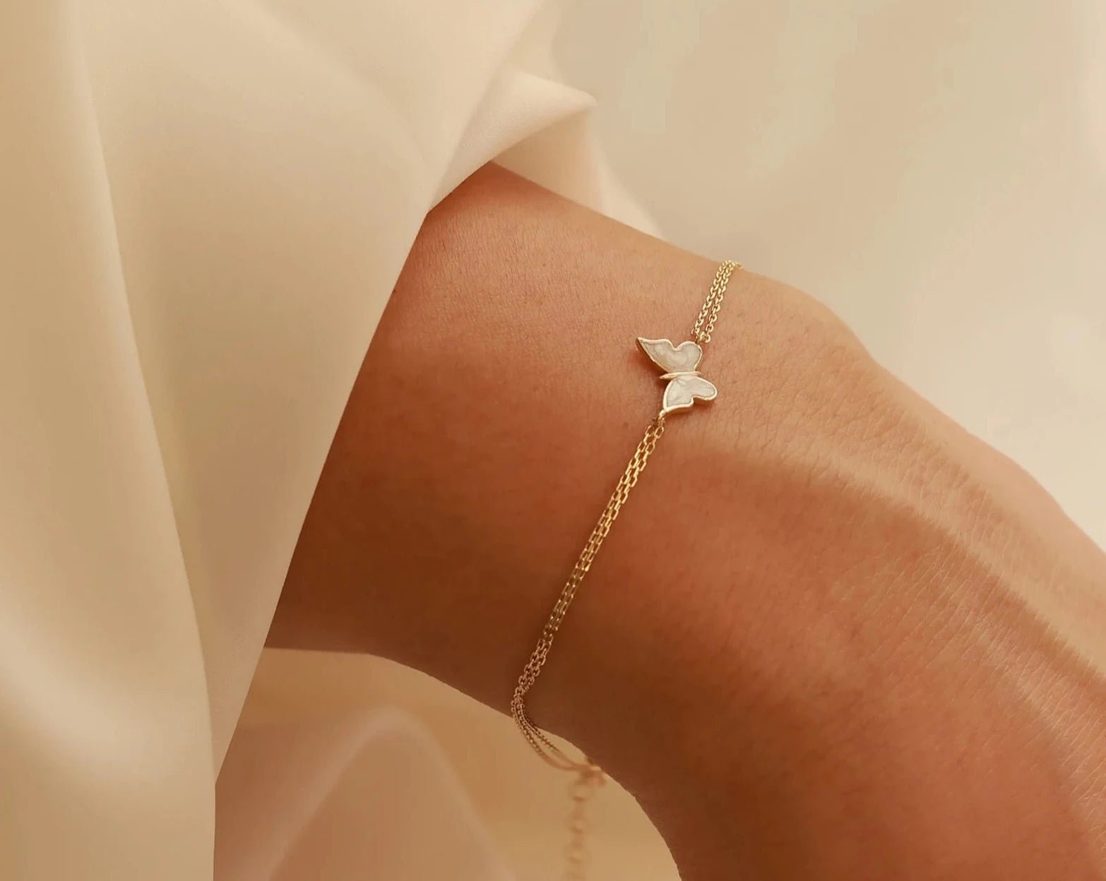 Dainty White Enamel Butterfly Bracelet - ARTSY SILVER
