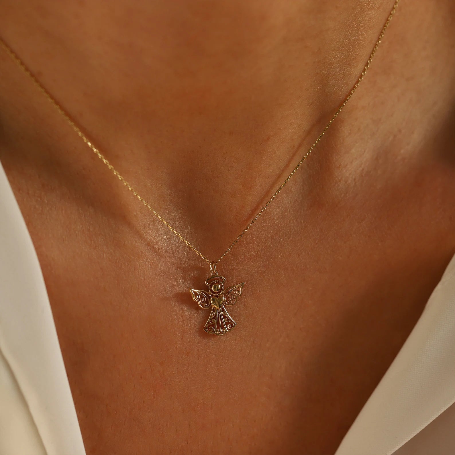 Detailed Guardian Angel Necklace