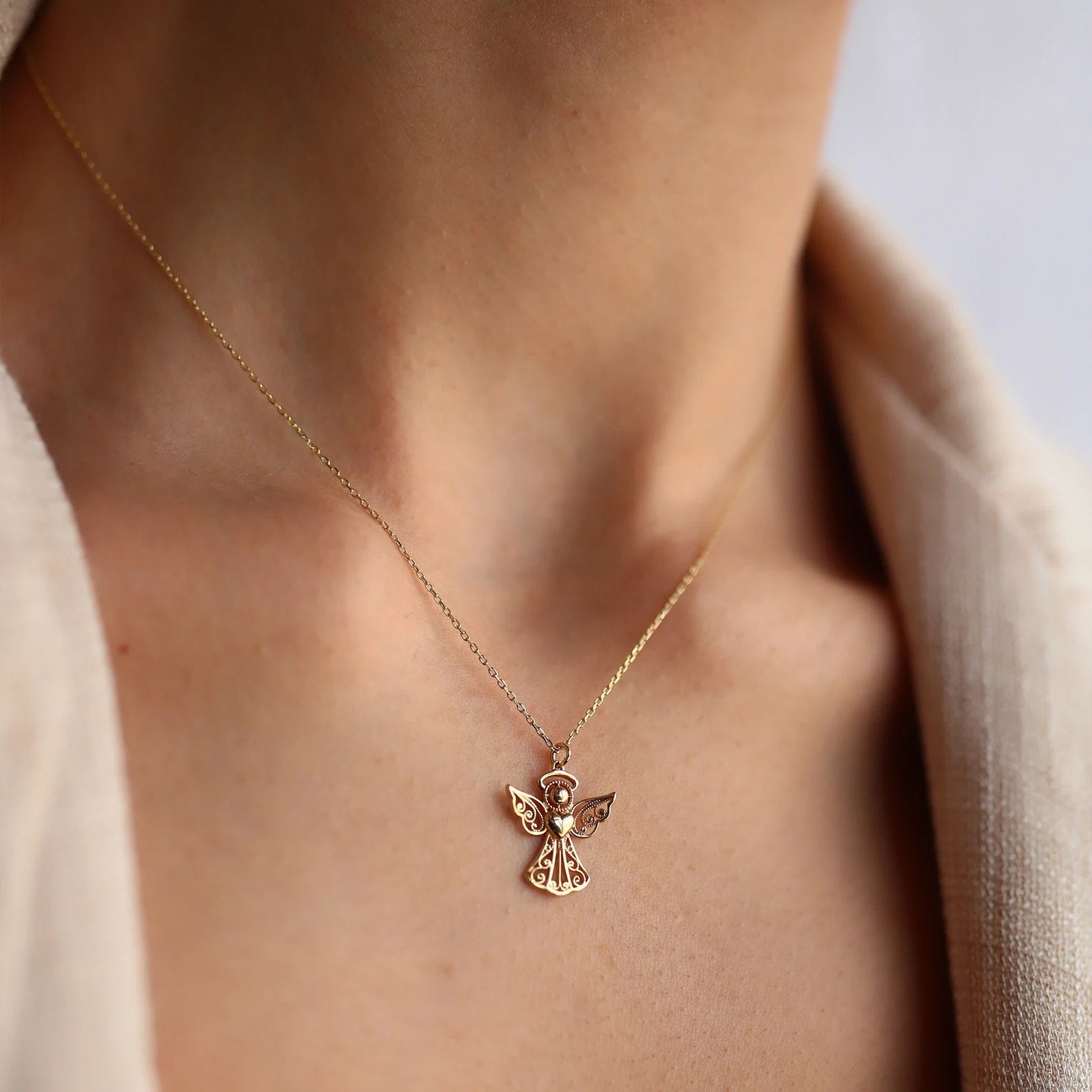 Detailed Guardian Angel Necklace