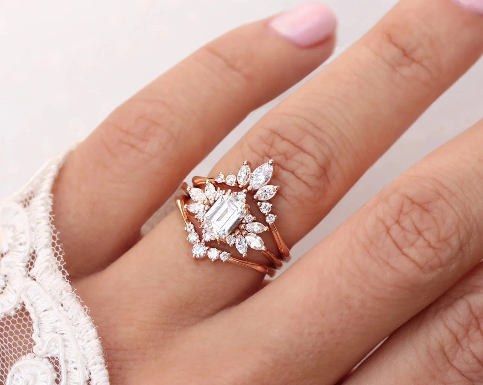 Emerald Cut 3 set ring