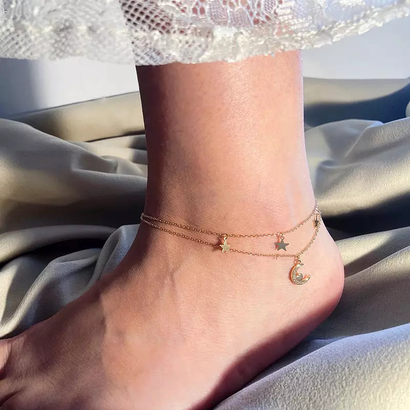 Moon star anklet