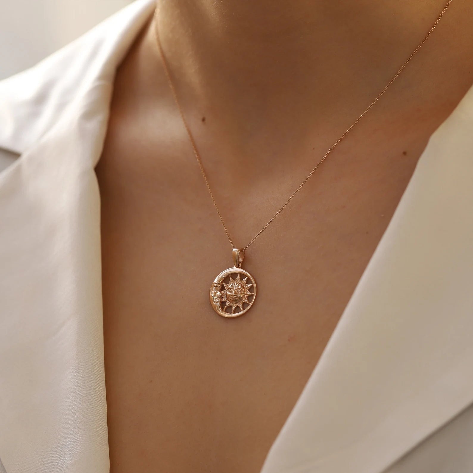 Moon Sun In Circle Necklace