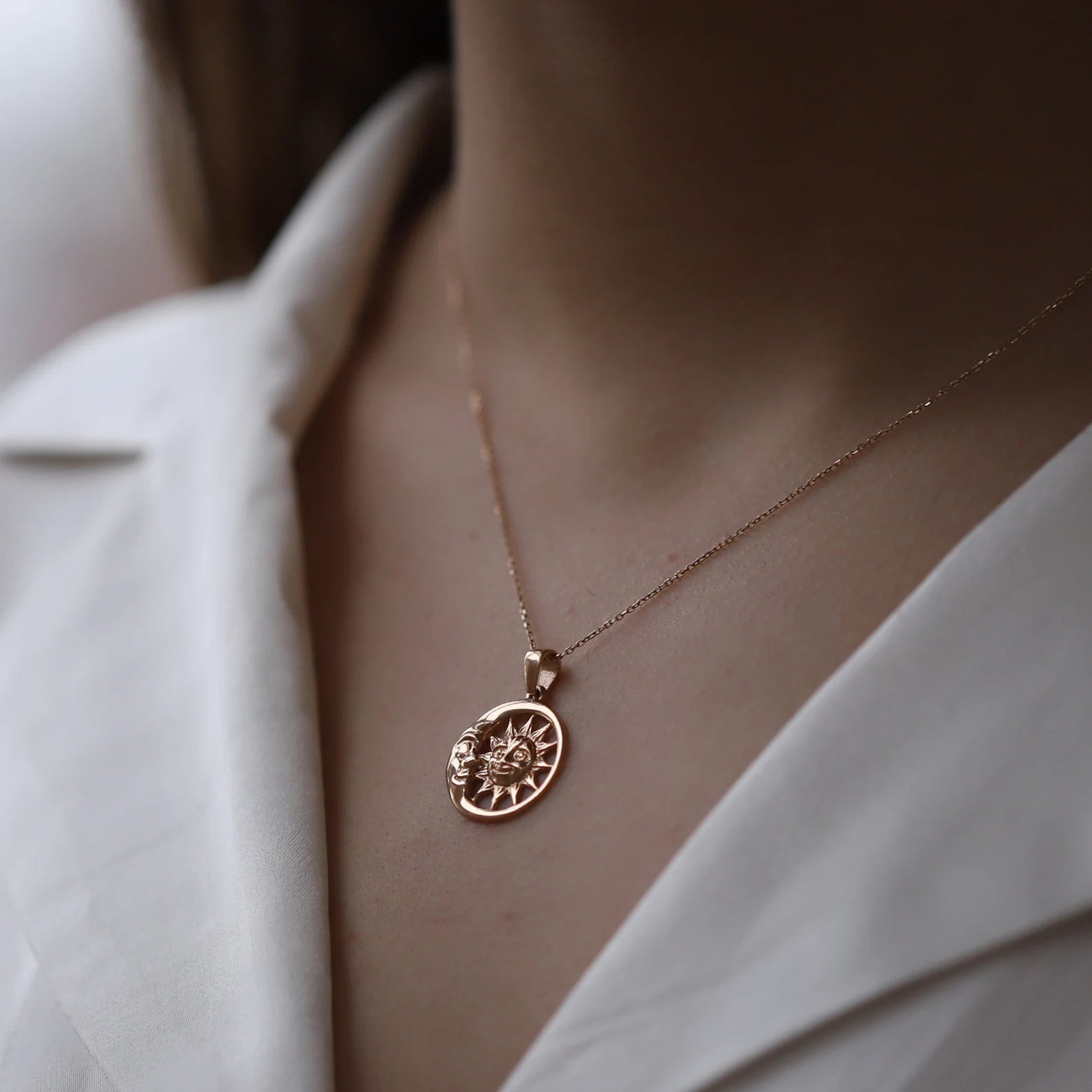 Moon Sun In Circle Necklace