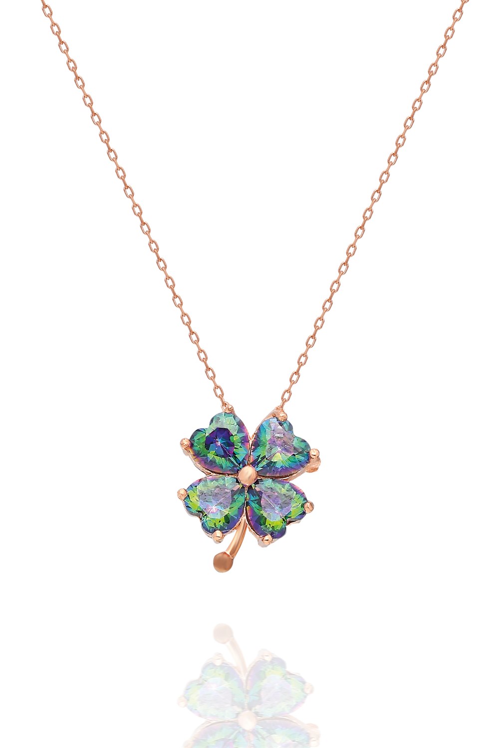 Mystic Topaz Stone Clover Necklace