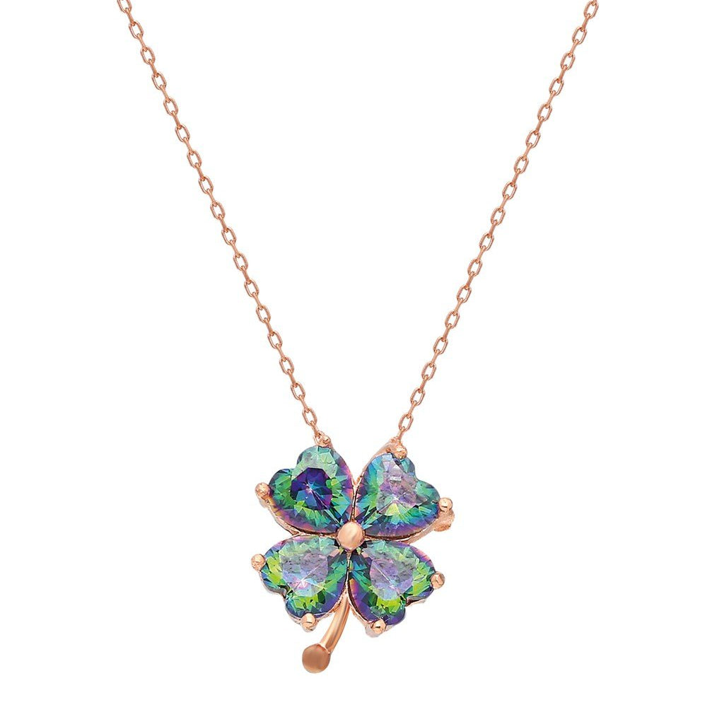 Luck Topaz Stone Flower Necklace - ARTSY SILVER