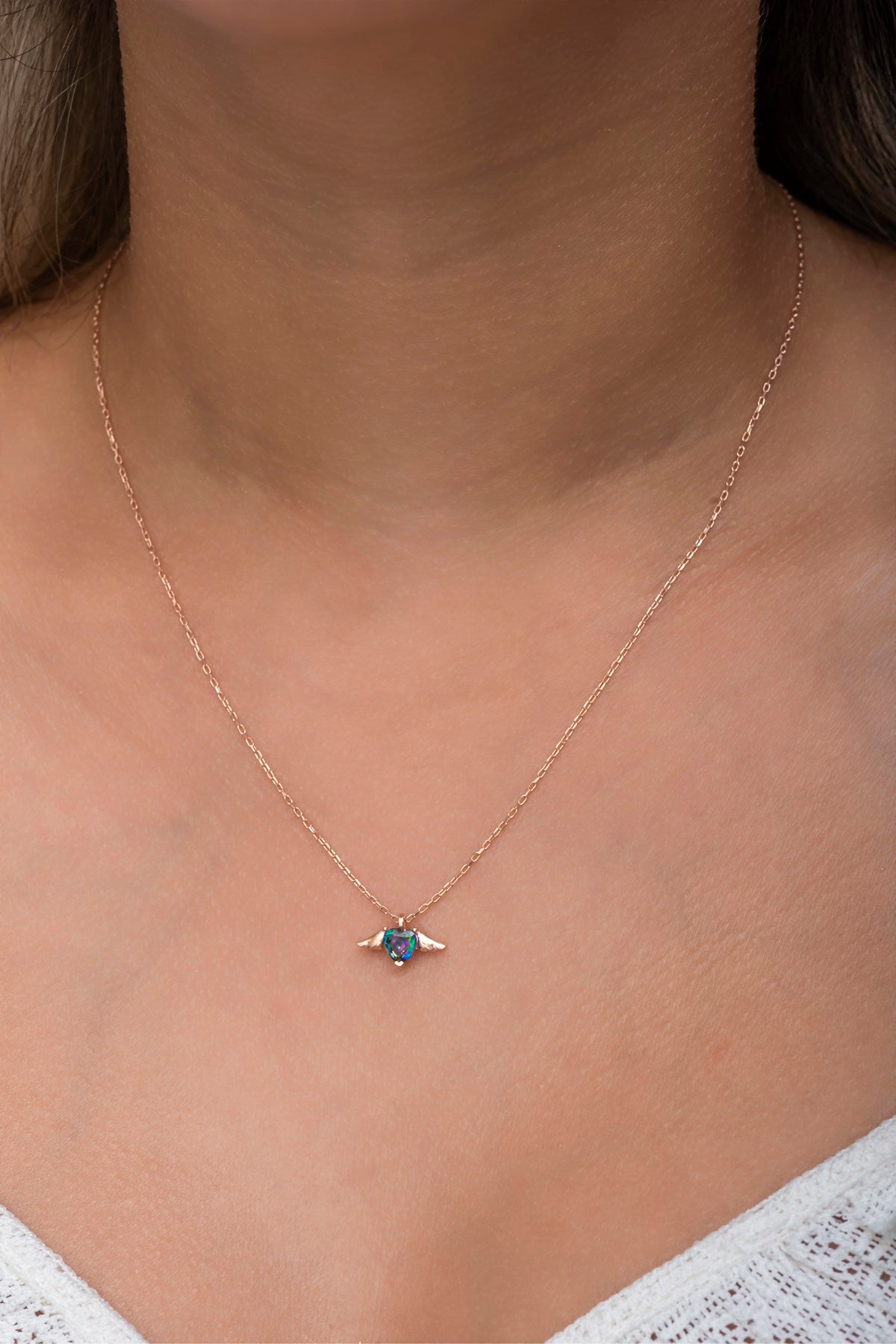 Mystic Topaz Flying Heart Necklace