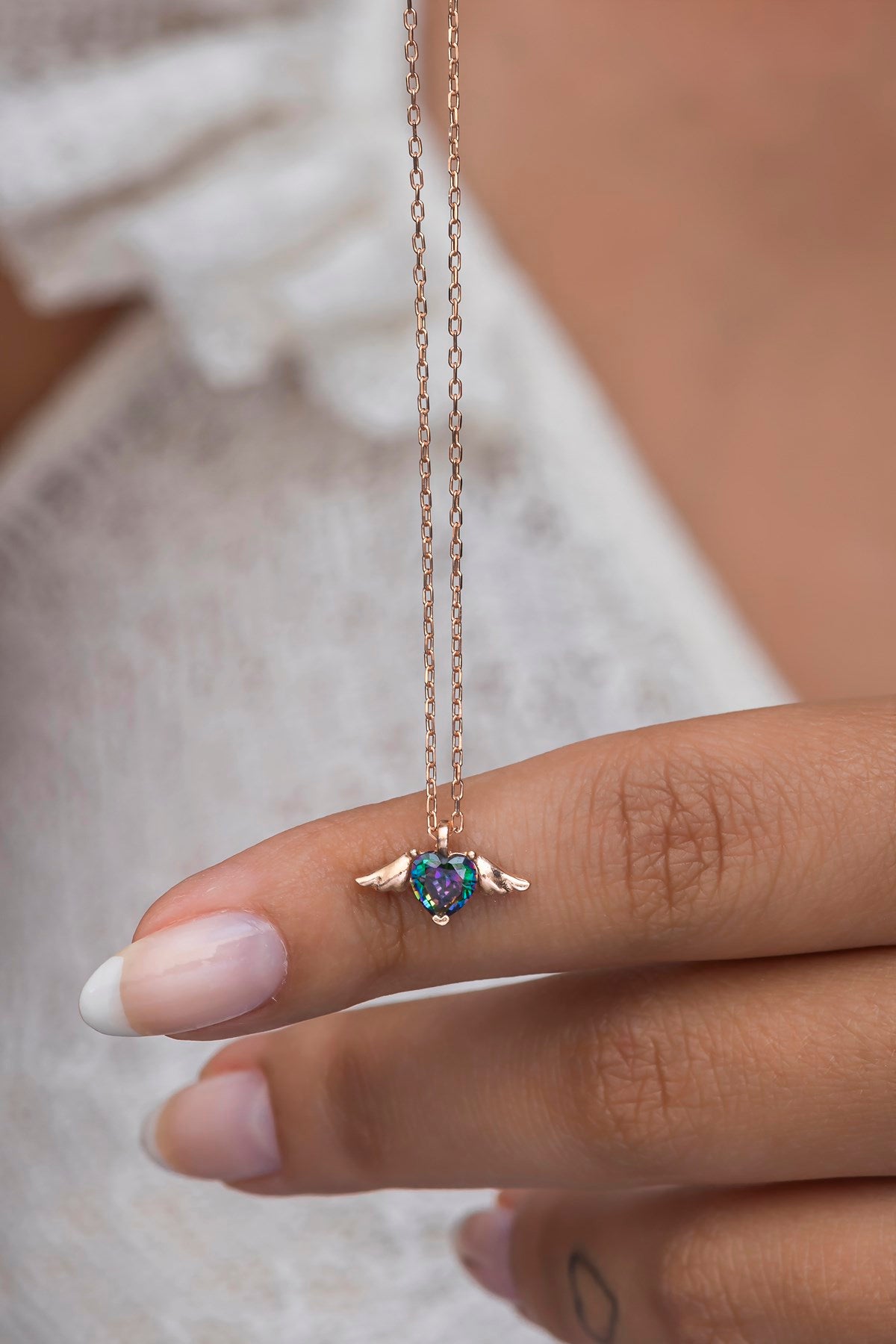 Mystic Topaz Flying Heart Necklace