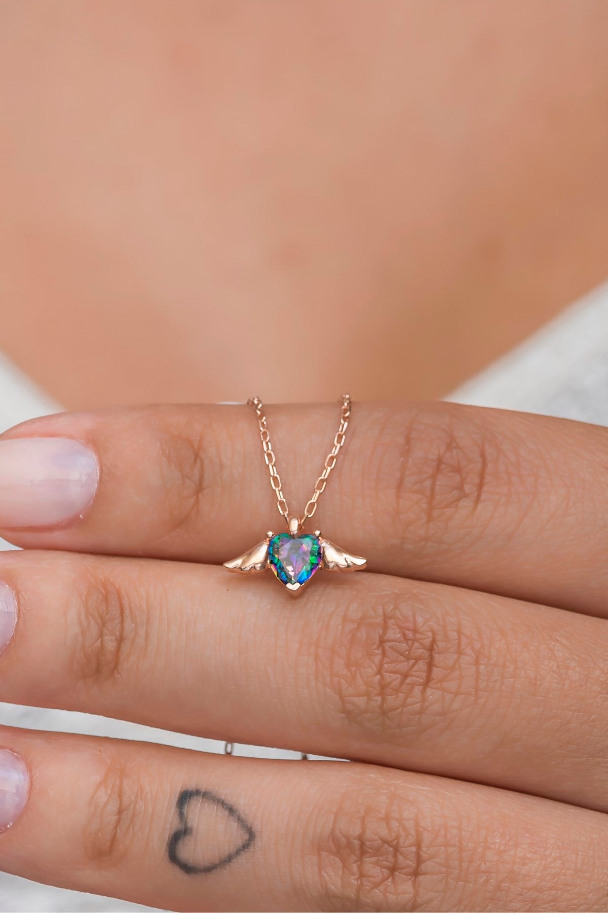 Mystic Topaz Flying Heart Necklace