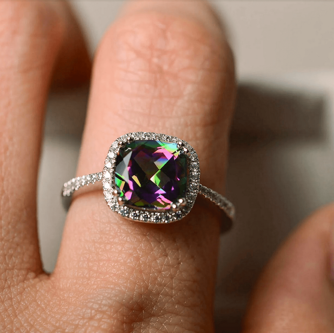 Cushion Cut Mystic Topaz Ring - ARTSY SILVER