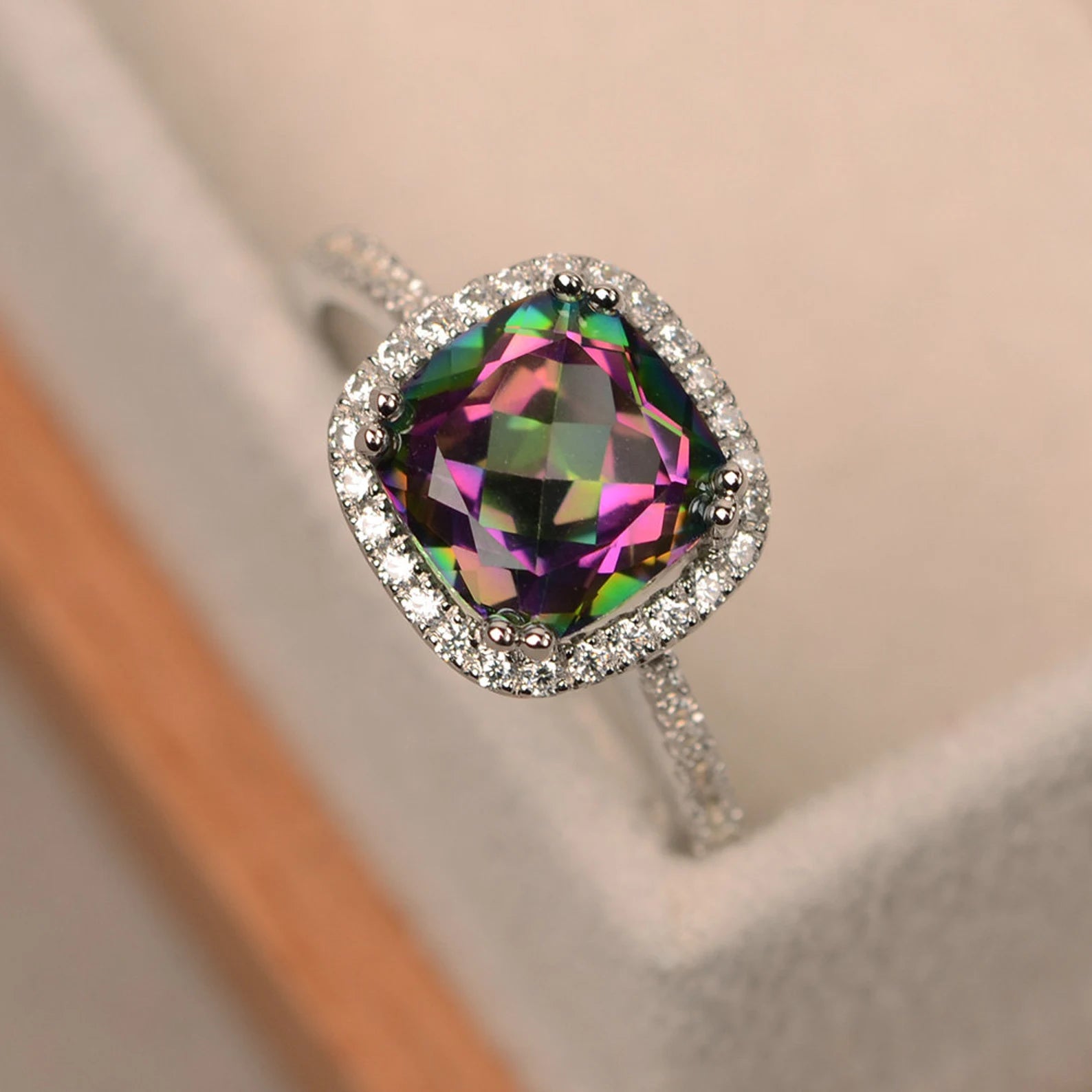 Cushion Cut Mystic Topaz Ring - ARTSY SILVER