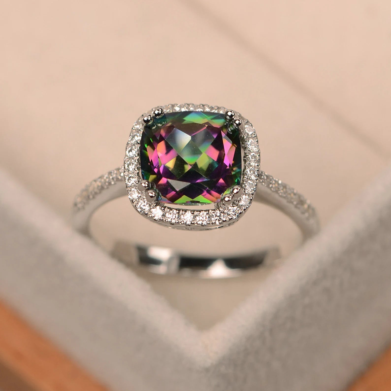 Cushion Cut Mystic Topaz Ring - ARTSY SILVER