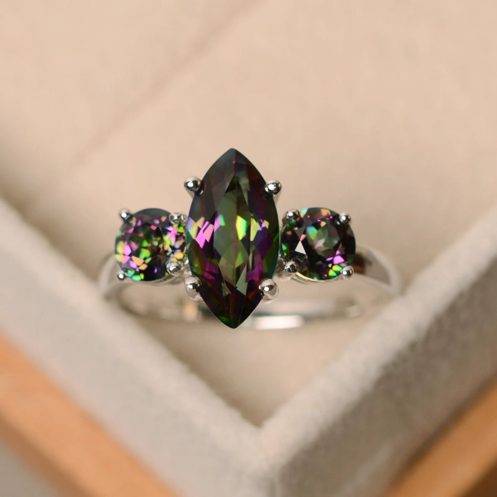 marquise cut mystic topaz stone ring