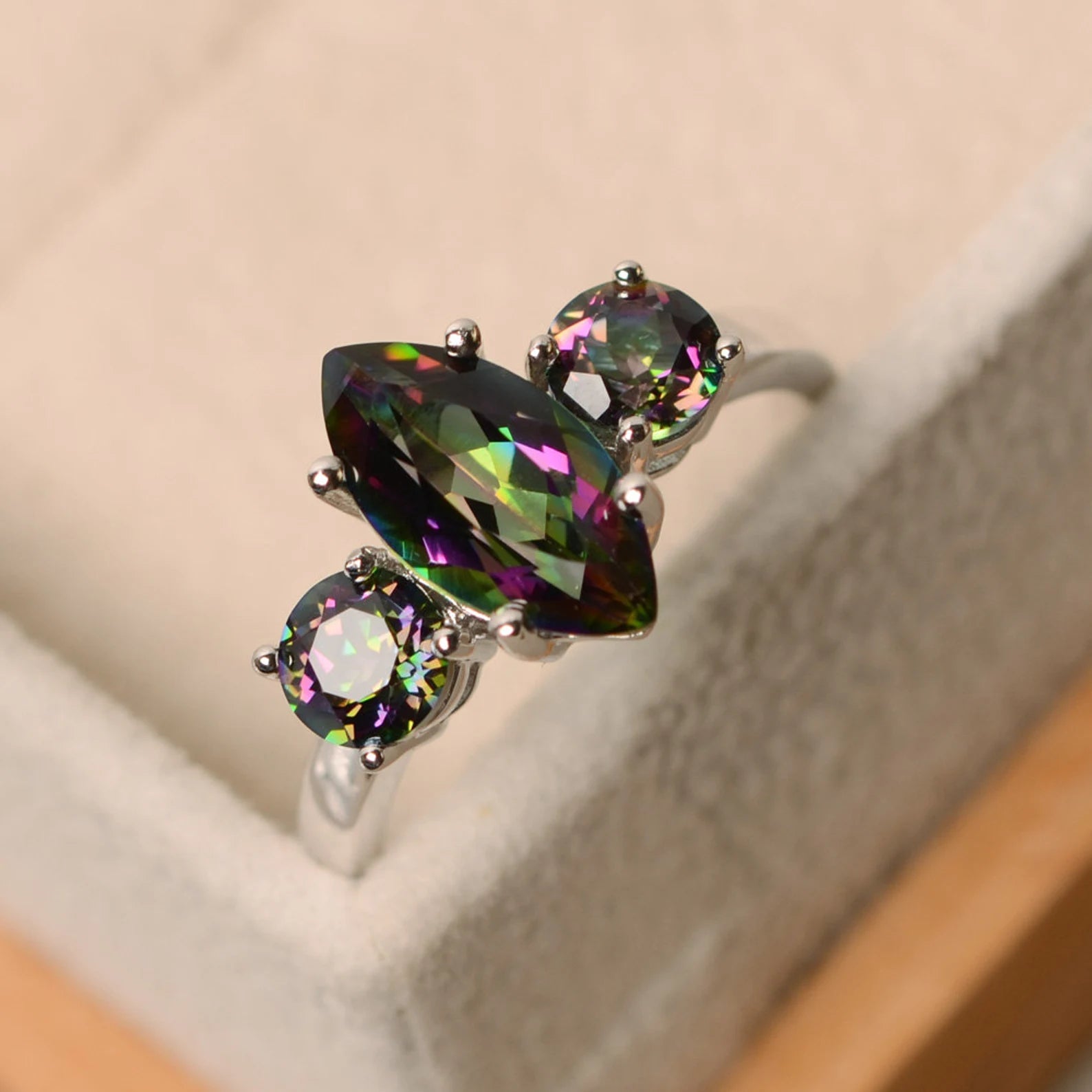 marquise cut mystic topaz stone ring