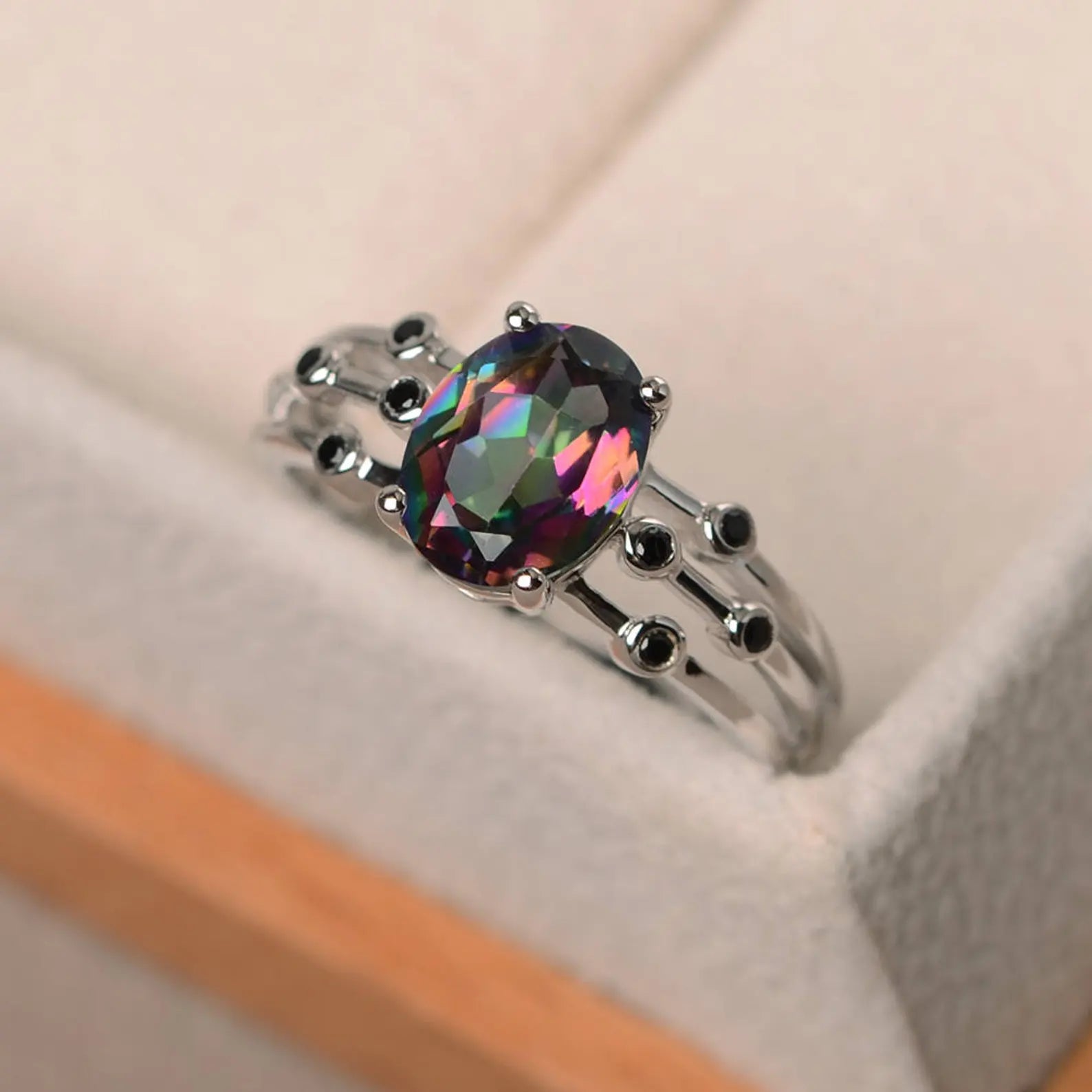 Oval Cut Mystic Topaz Stone Ring