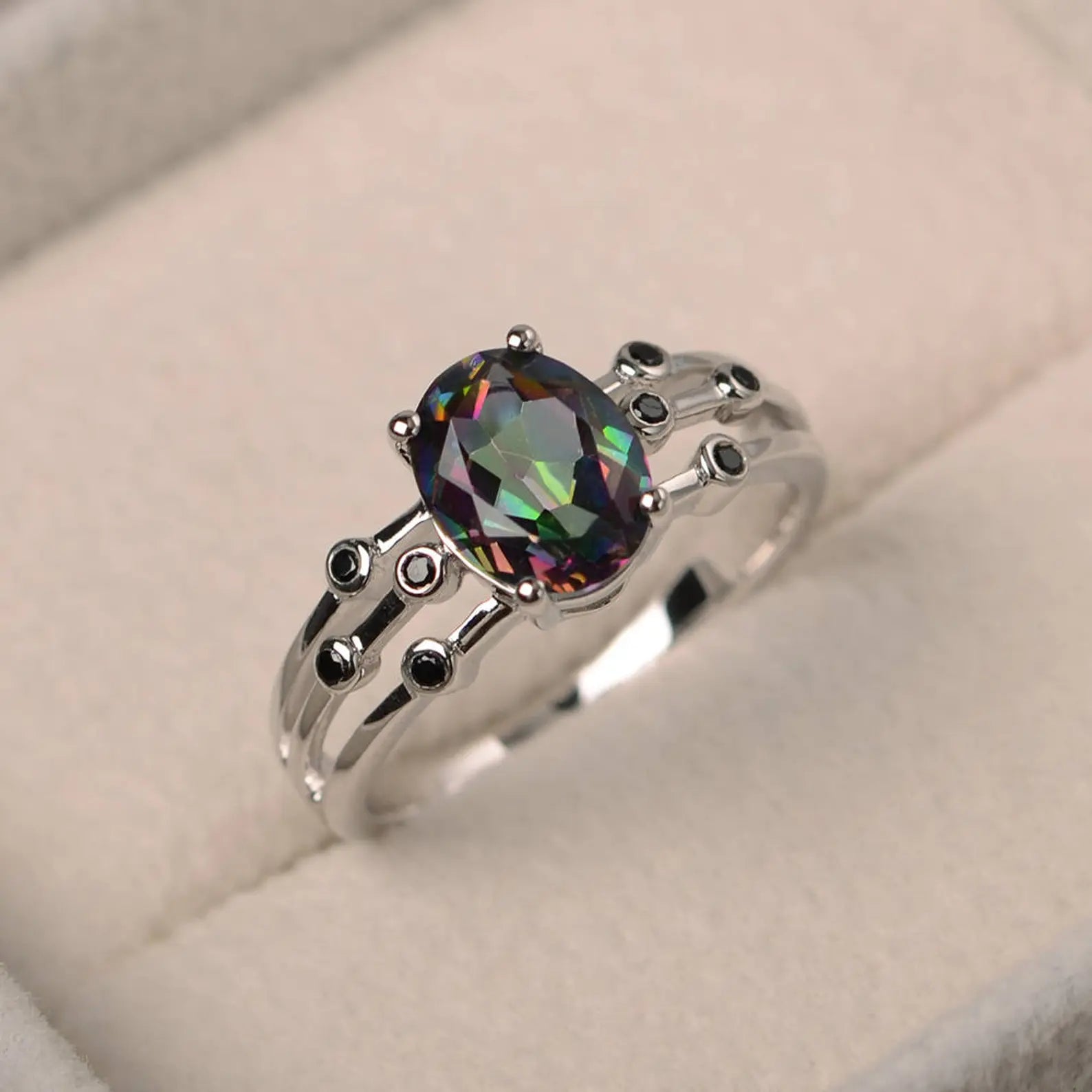 Oval Cut Mystic Topaz Stone Ring