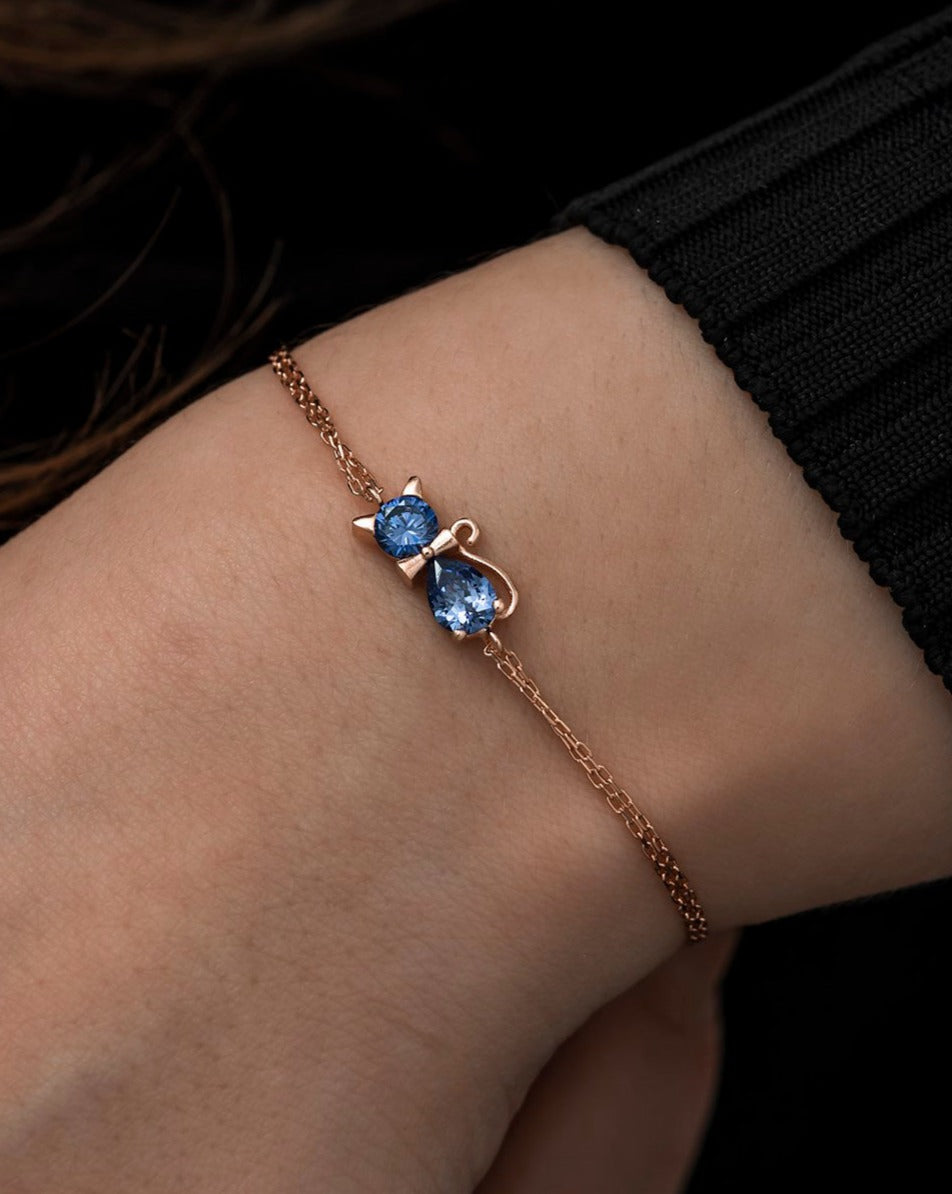 Blue Zircon Stone Cat Bracelet