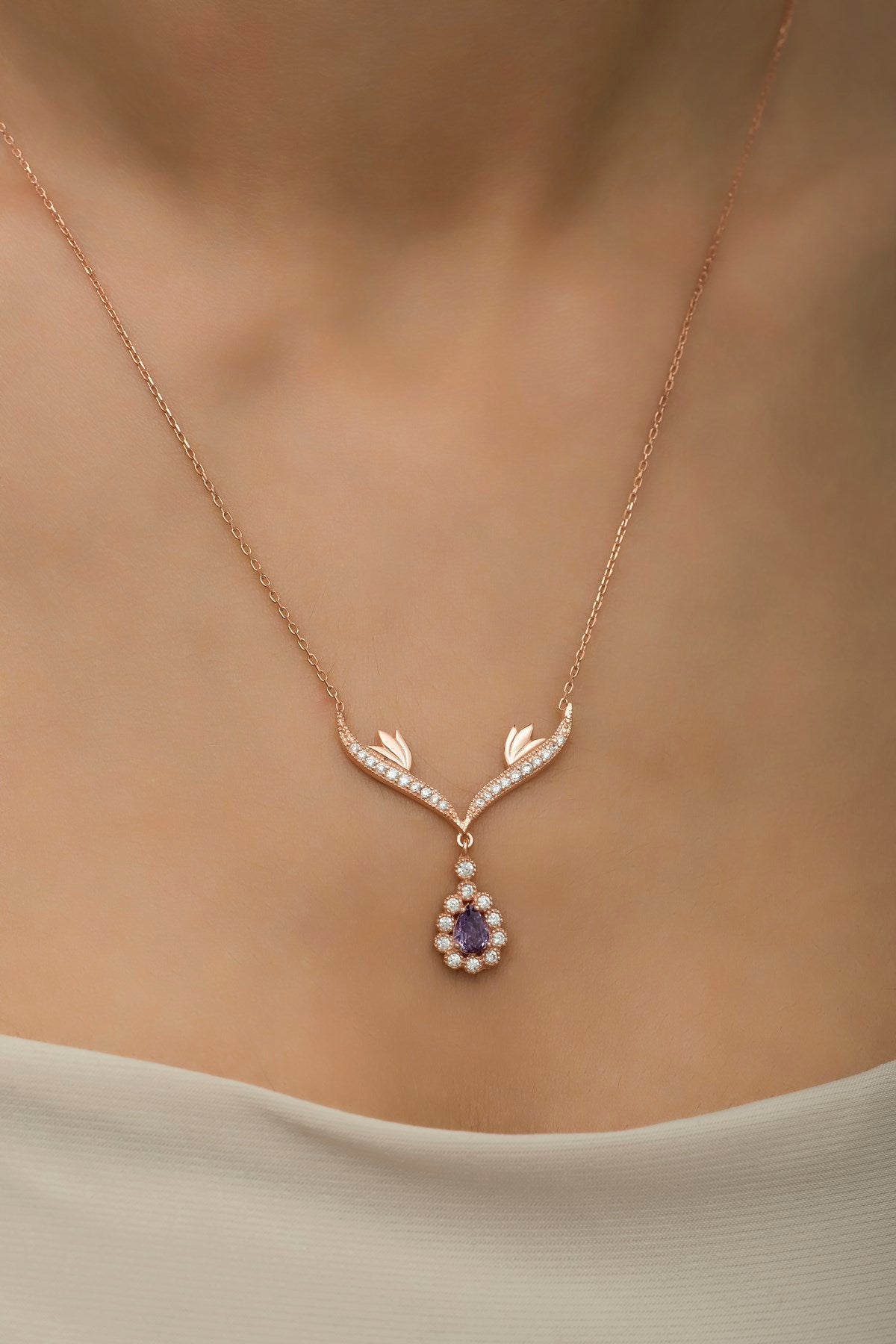 Purple Drop Stone Necklace