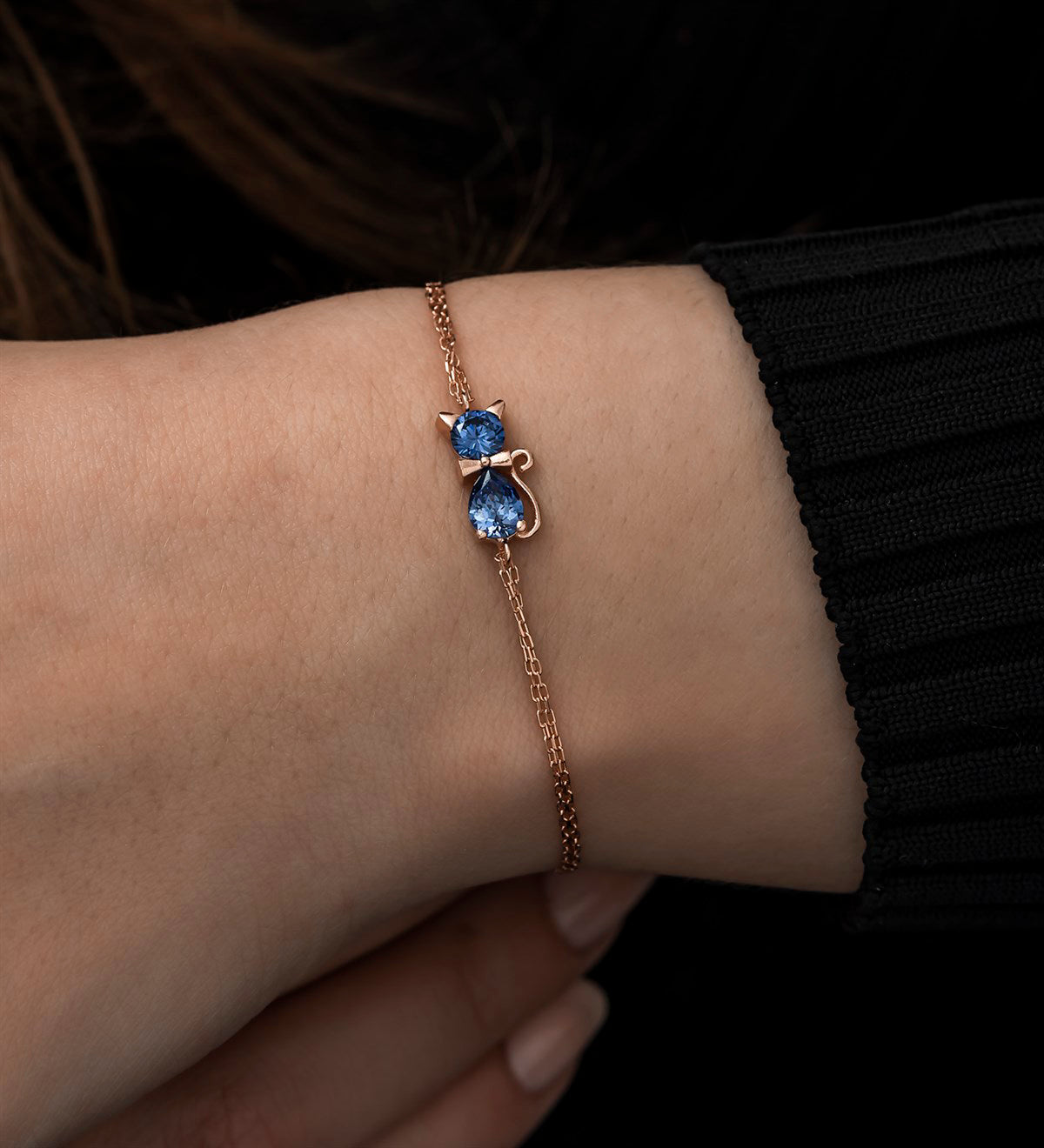 Blue Zircon Stone Cat Bracelet