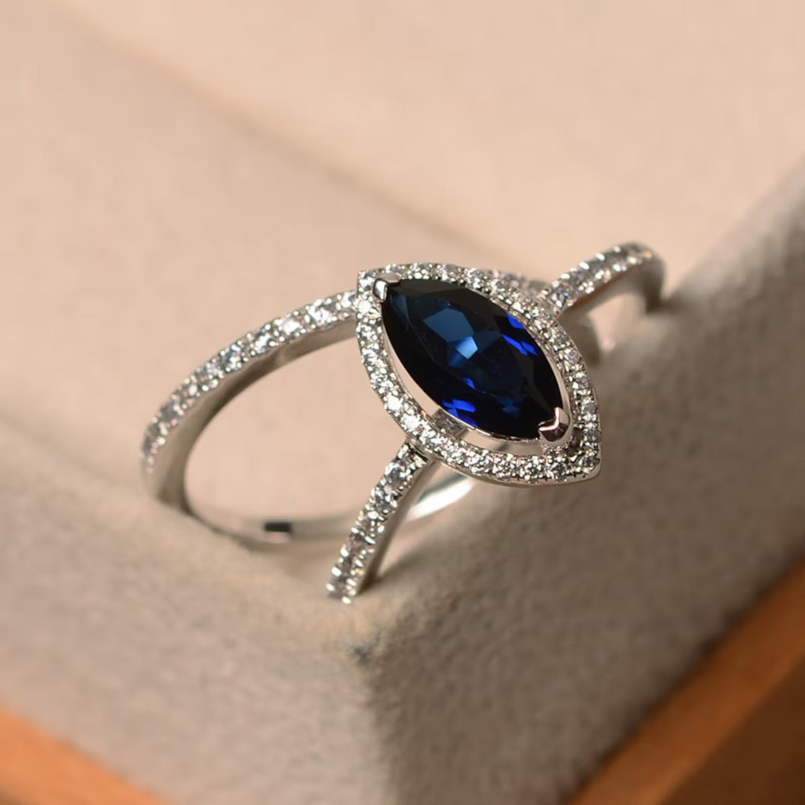 Anniversary Blue Sapphire 2 set Ring - ARTSY SILVER