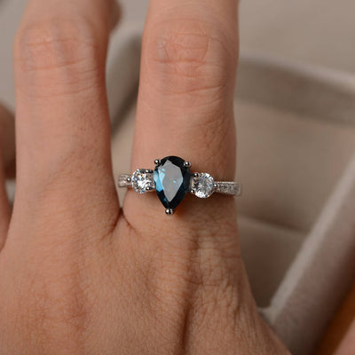 London Blue Topaz Pear Cut Stone Ring - ARTSY SILVER