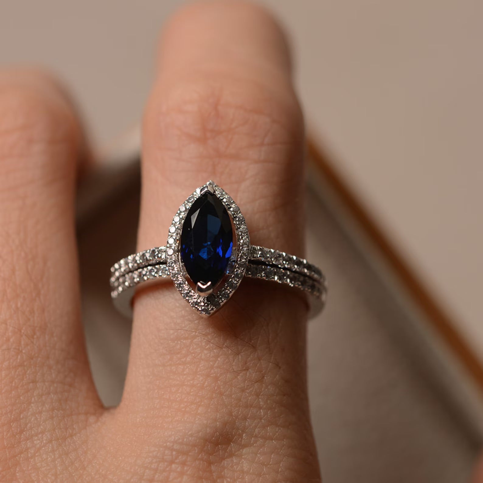 Anniversary Blue Sapphire 2 set Ring - ARTSY SILVER