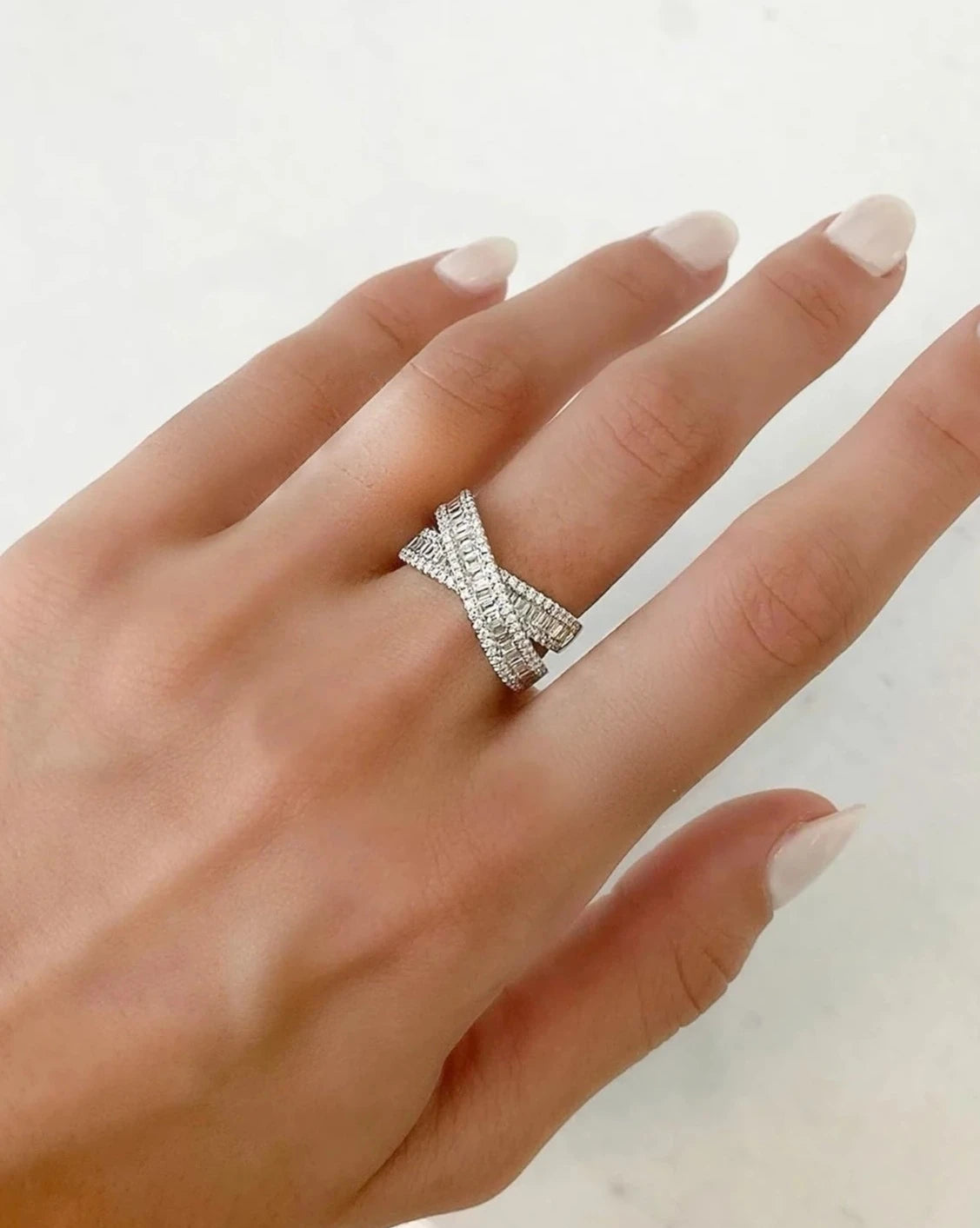 Baguette Stone Crossover Ring