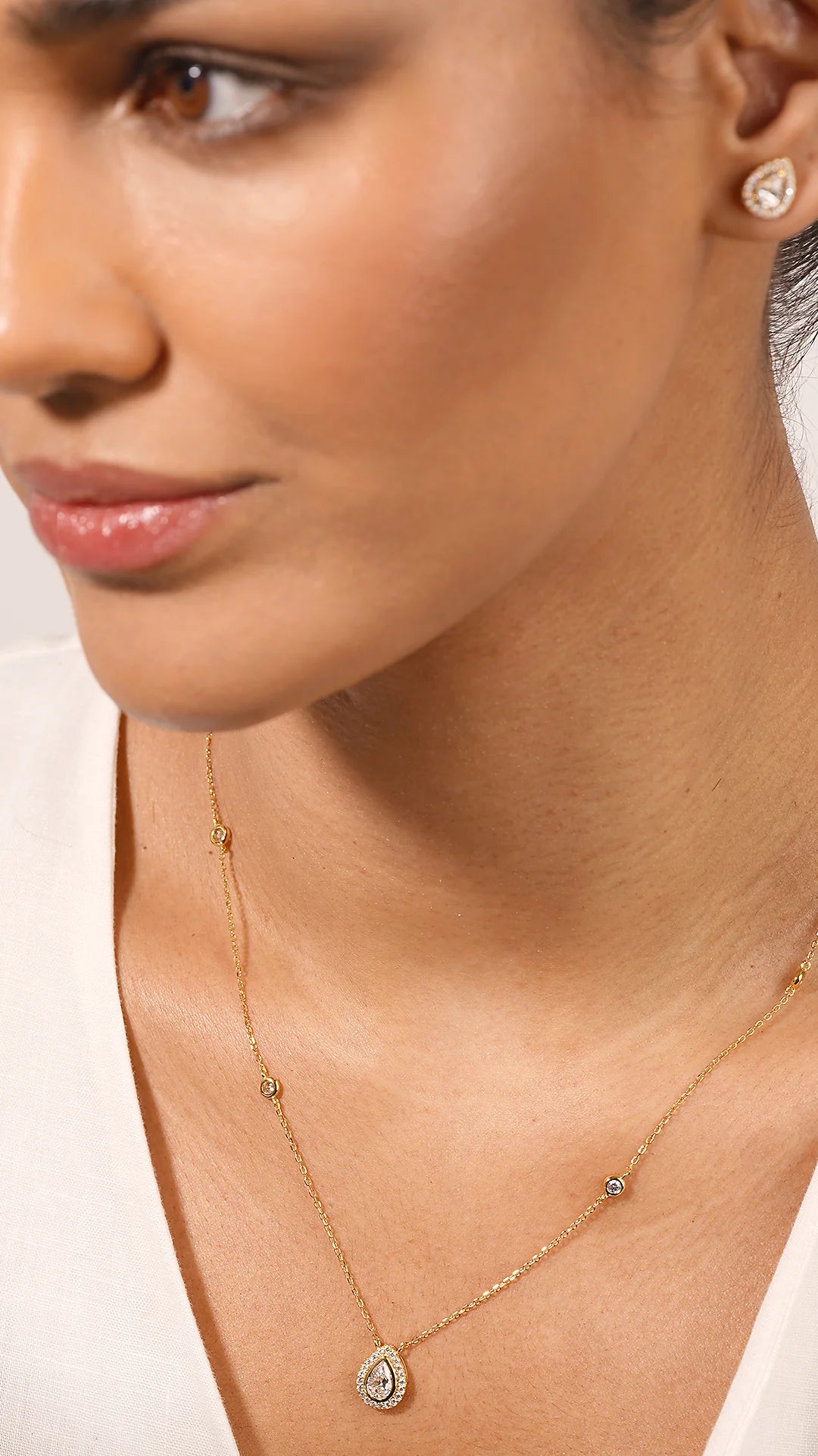 Gold Plated Pear Zircon Stone Necklace & Earrings Set