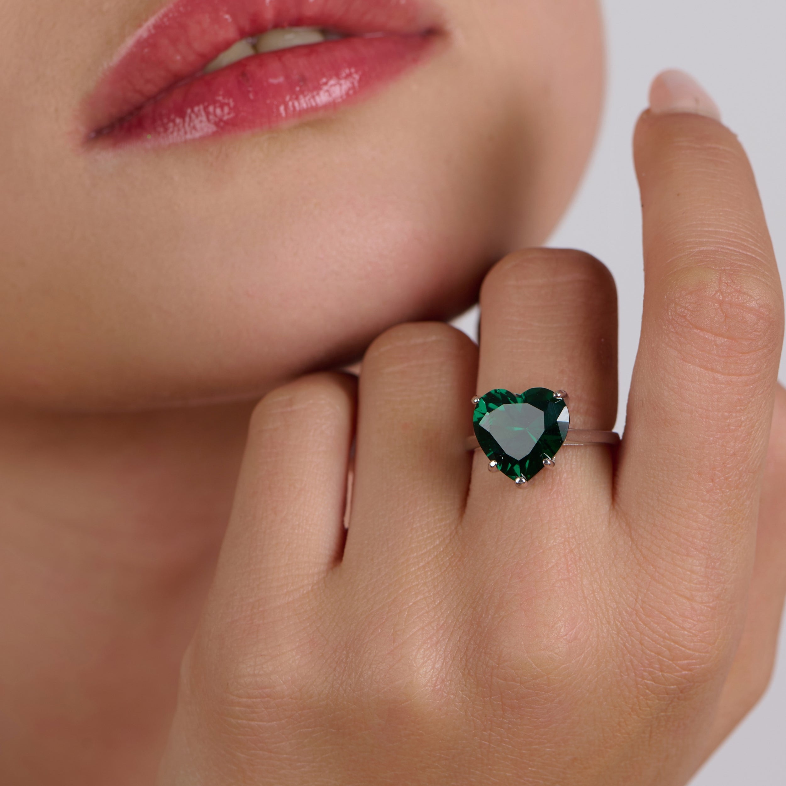 To My Buttercup Silver Emerald Heart Ring