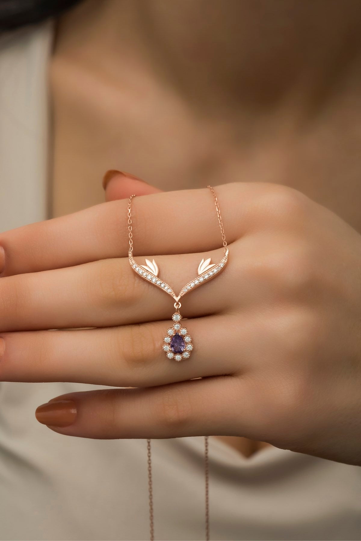 Purple Drop Stone Necklace