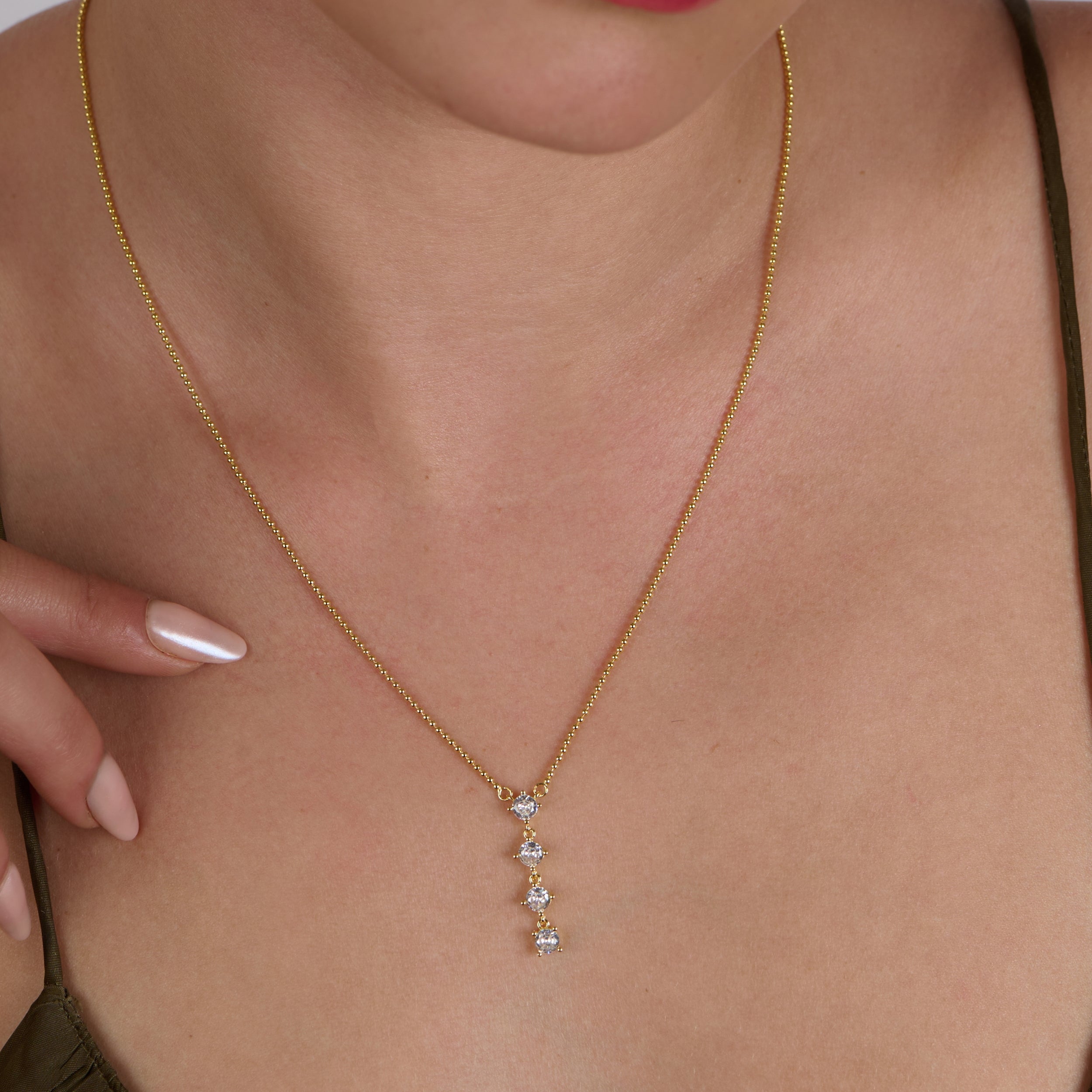 4 Stones Zircon Drop Y Necklace