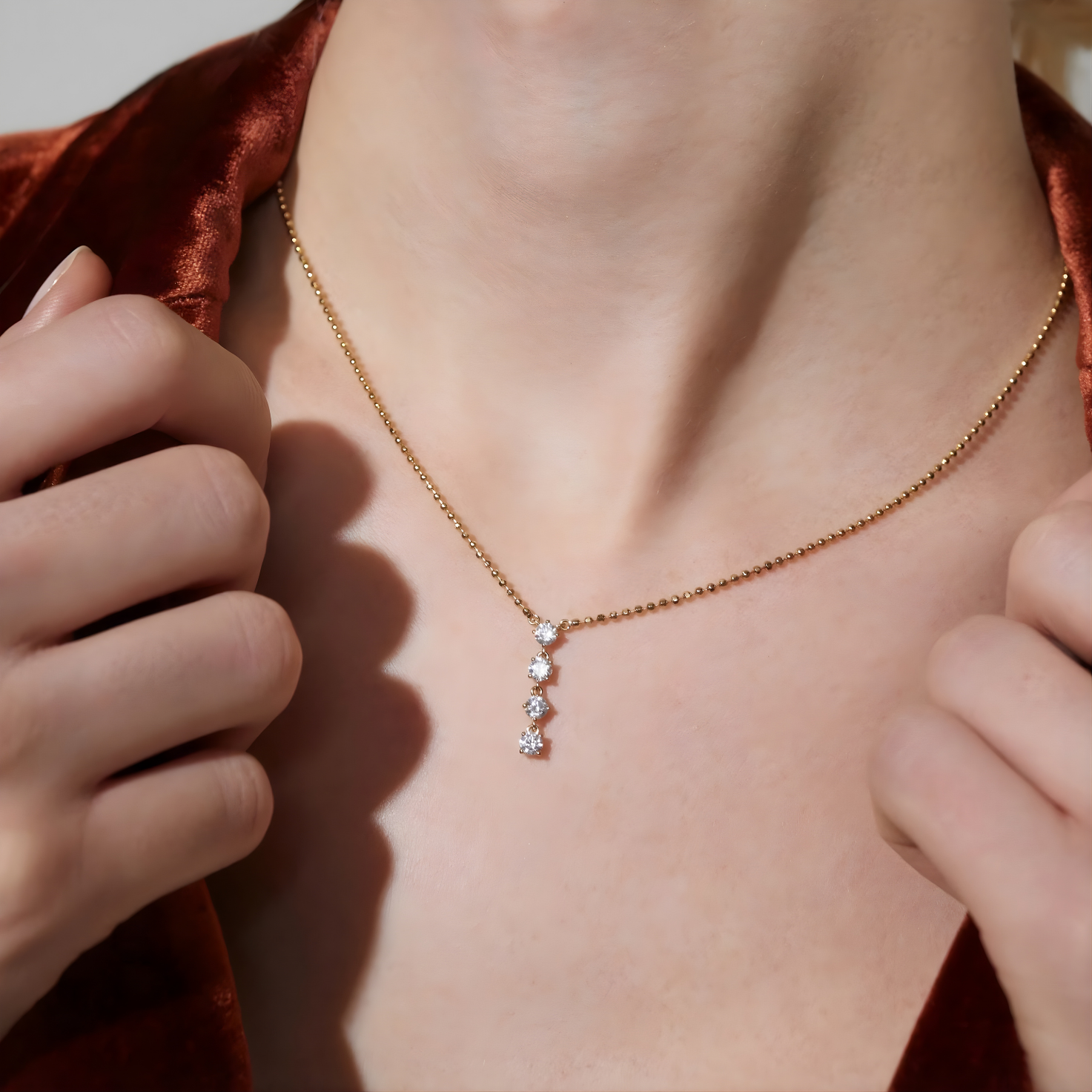 4 Stones Zircon Drop Y Necklace