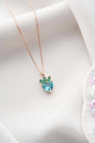 Aquamarine Heart strawberry Necklace - ARTSY SILVER