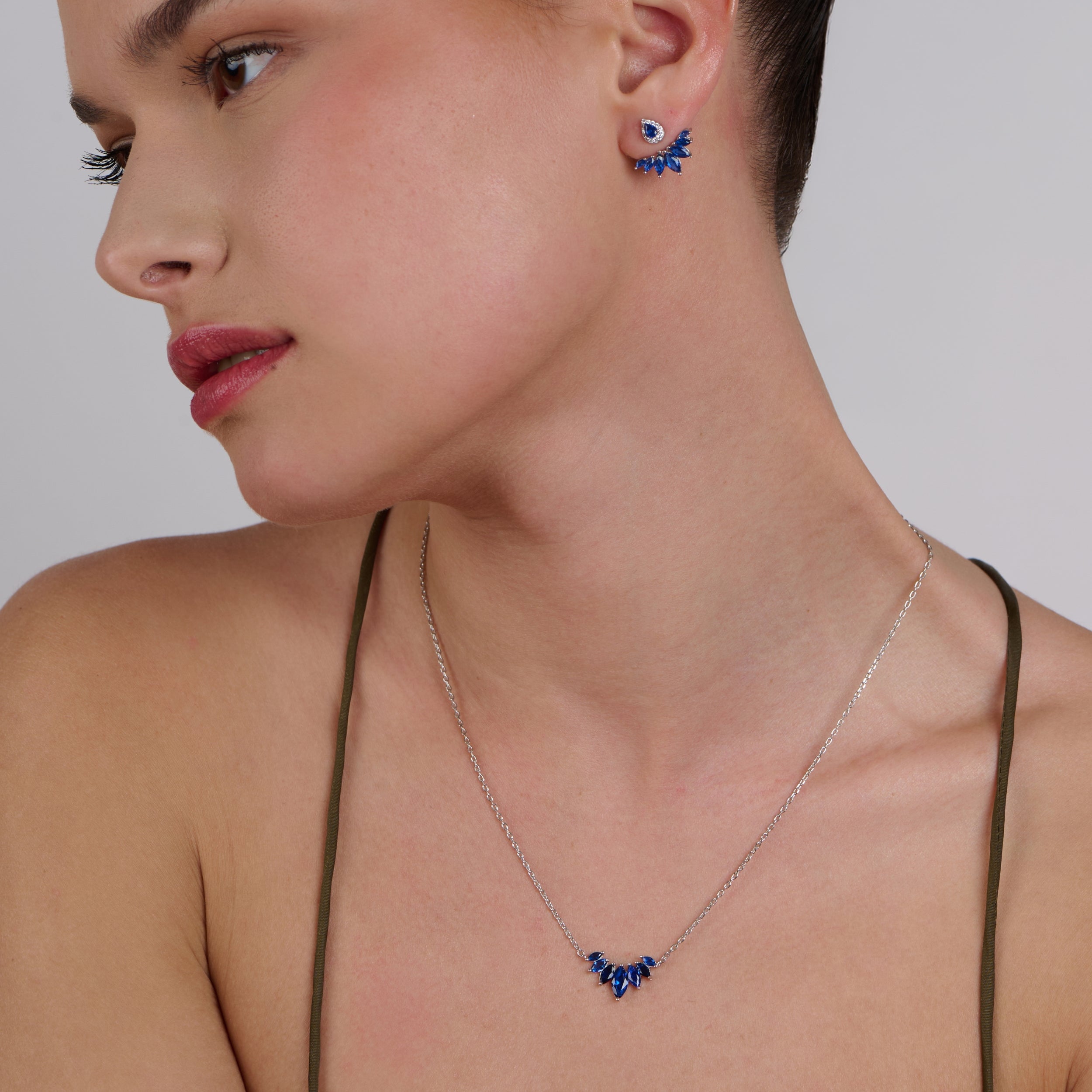 Azure Marquise Silver Necklace & Earrings Set