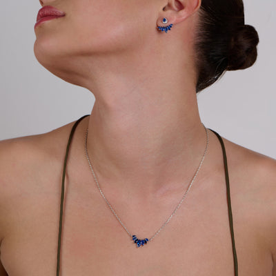 blue Sapphire Silver Necklace - woman's & Earrings Set I ARTSY SILVER