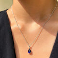 Pear Cut Blue Sapphire Charm Necklace woman  - ARTSY SILVER