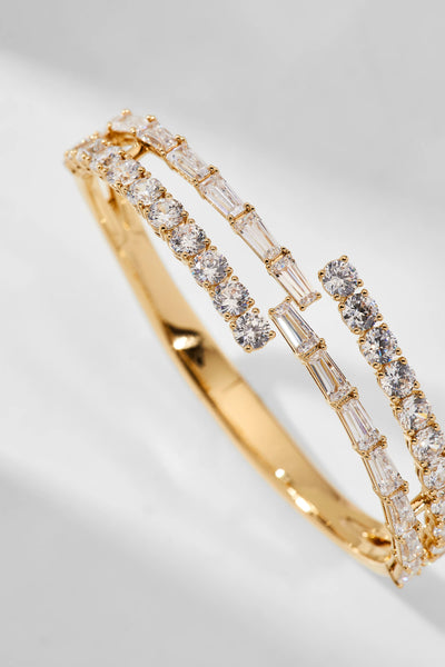 Baguette & Round Stones Bangle - ARTSY SILVER