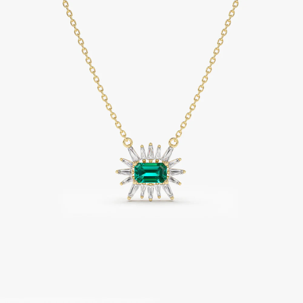 Baguette And Emerald Necklace