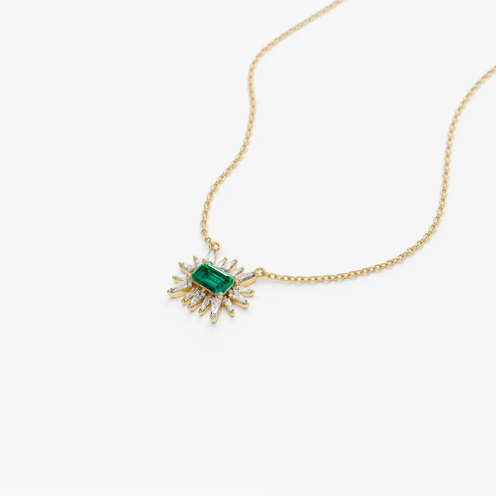 Baguette And Emerald Necklace