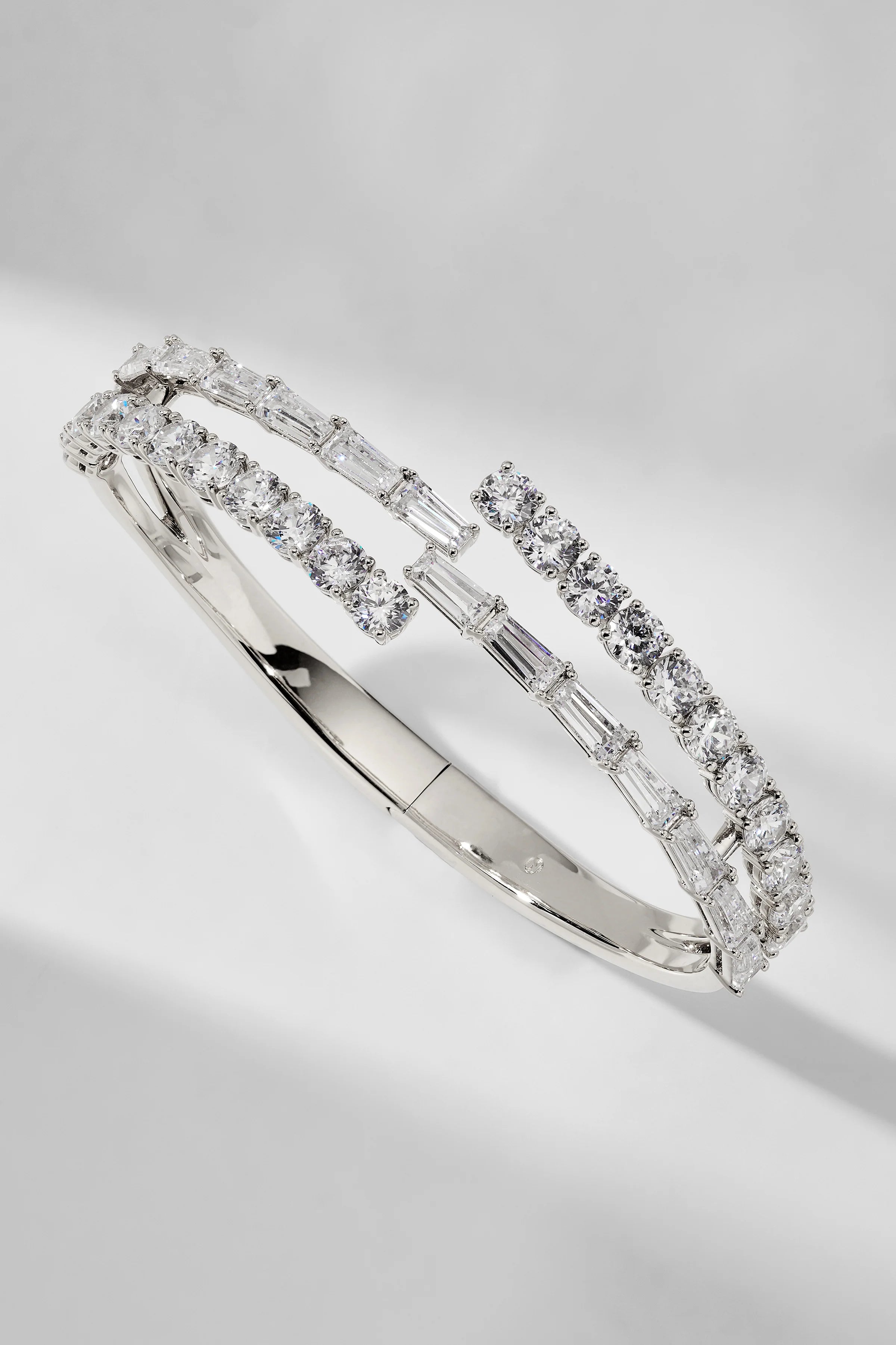 Baguette & Round Stones Bangle - ARTSY SILVER