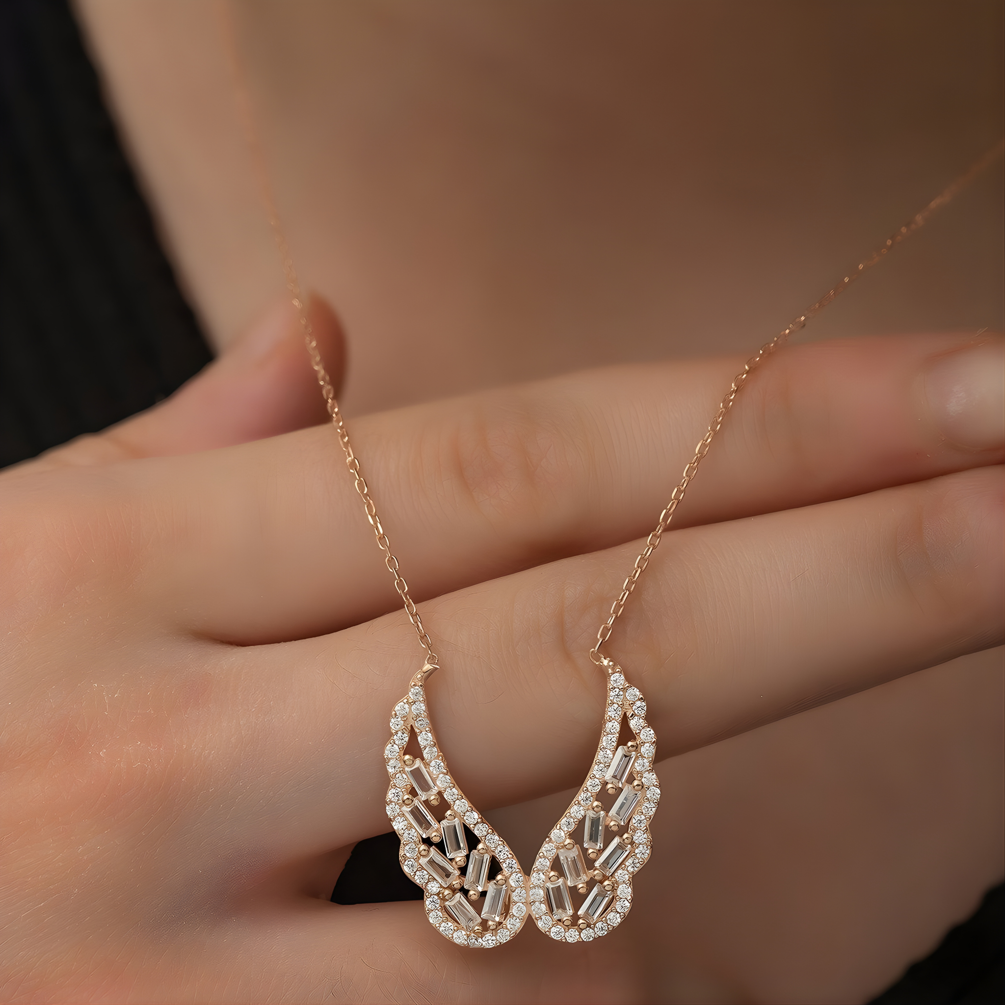 Baguette Stone Angel Wing Necklace